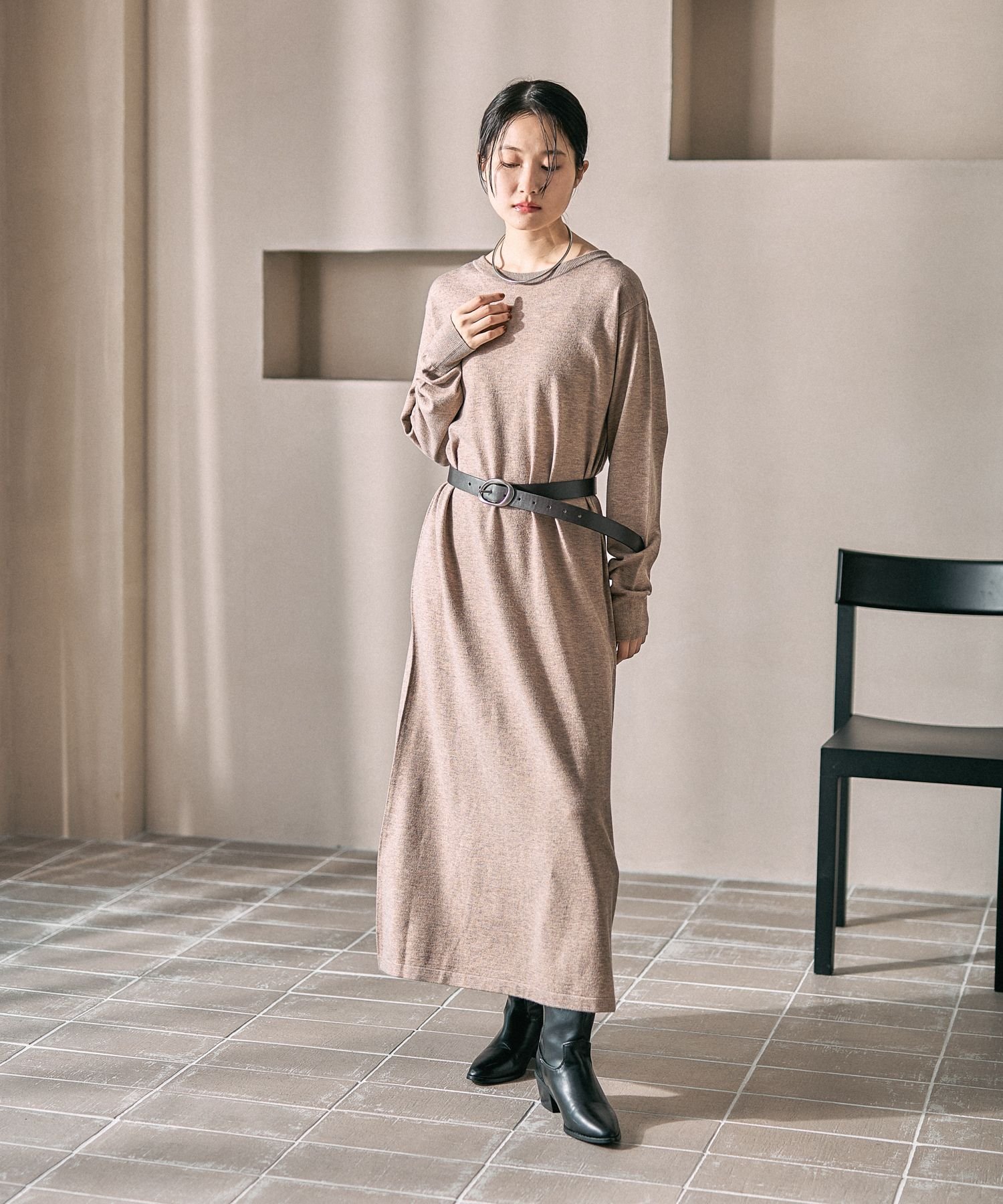 LEPSIM 14ゲージ2WAYロングワンピース レプシィム ワンピース・ドレス ワンピース ブラウン ブラック【..