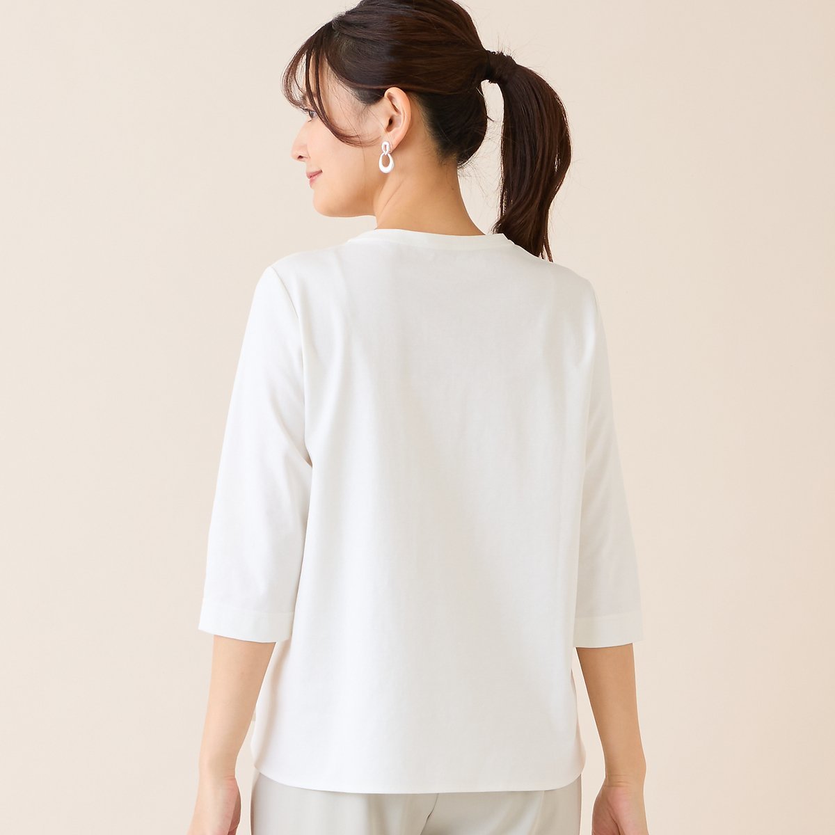 LOBJIE 【洗える・日本製】フレームデザインカットソー ロブジェ トップス カットソー・Tシャツ ネイビー ホワイト