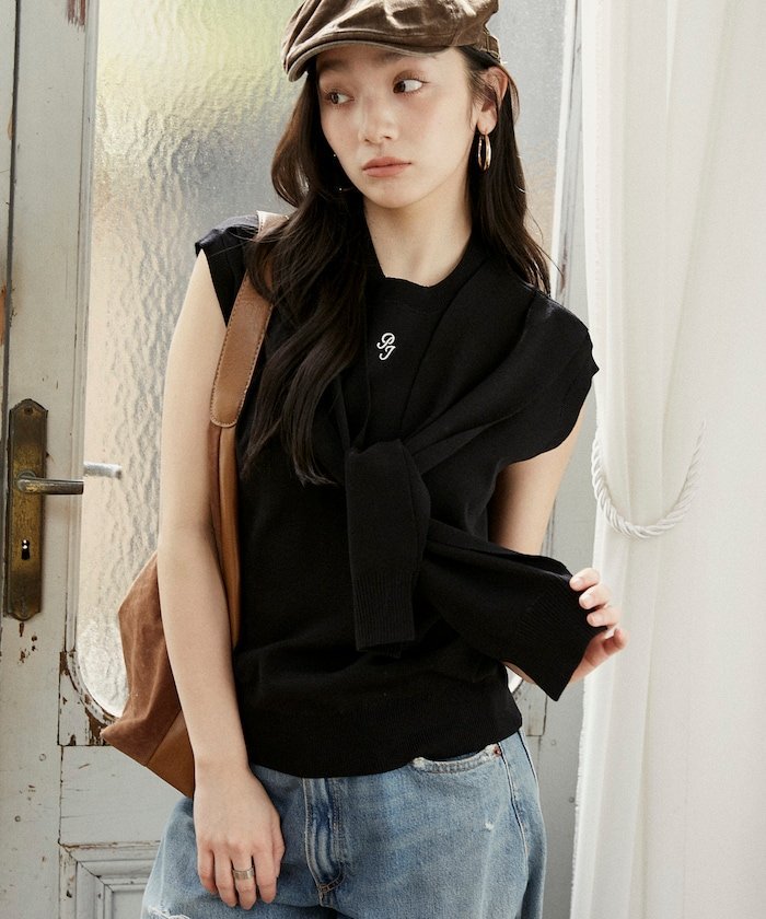 PEACH JOHN ＜接触冷感＞肩掛け ノースリーブ サマーニット トップス 限定展開 フリークスストア トップス ニット ベージュ ブラック ネイビー