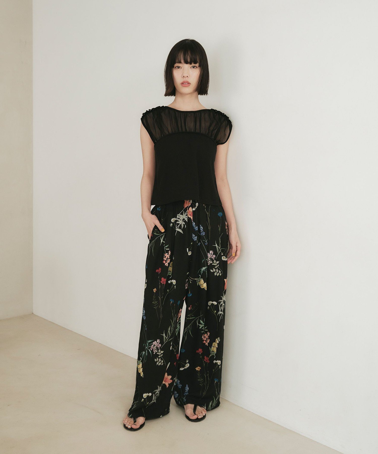 ＜EMMEL REFINES＞EM ヨウリュウ カタフリル ドッキング Tシャツ ユナイテッドアローズ グリーンレーベルリラクシング トップス カットソー・Tシャツ ホワイト ブラック