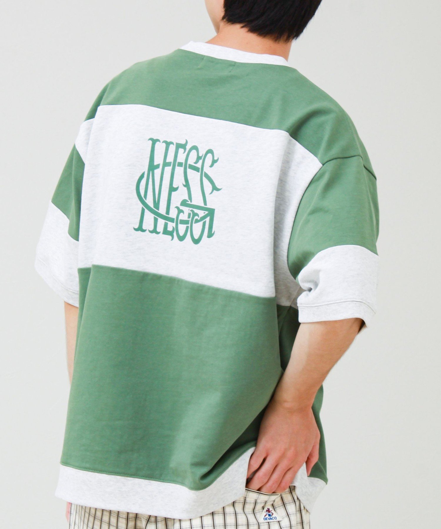 【バックプリントが映える】切り替え GOODNESS オーバーストライプ Tシャツ フレディ アンド グロスター トップス カットソー・Tシャツ ブルー グリーン ブラック
