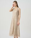ANAYI リーフフラワーチュールVネック ワンピース アナイ ワンピース・ドレス ドレス ベージュ ブルー【送料無料】