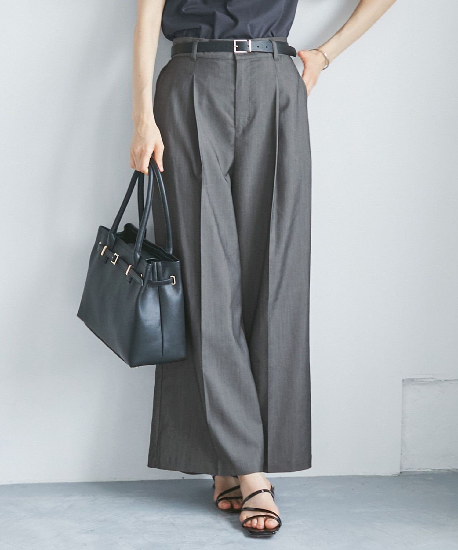 ROPE' PICNIC テンセルシャンブレータックワイドスラックス/通勤対応 ロペピクニック パンツ その他のパンツ ネイビー ブラック【送料無料】