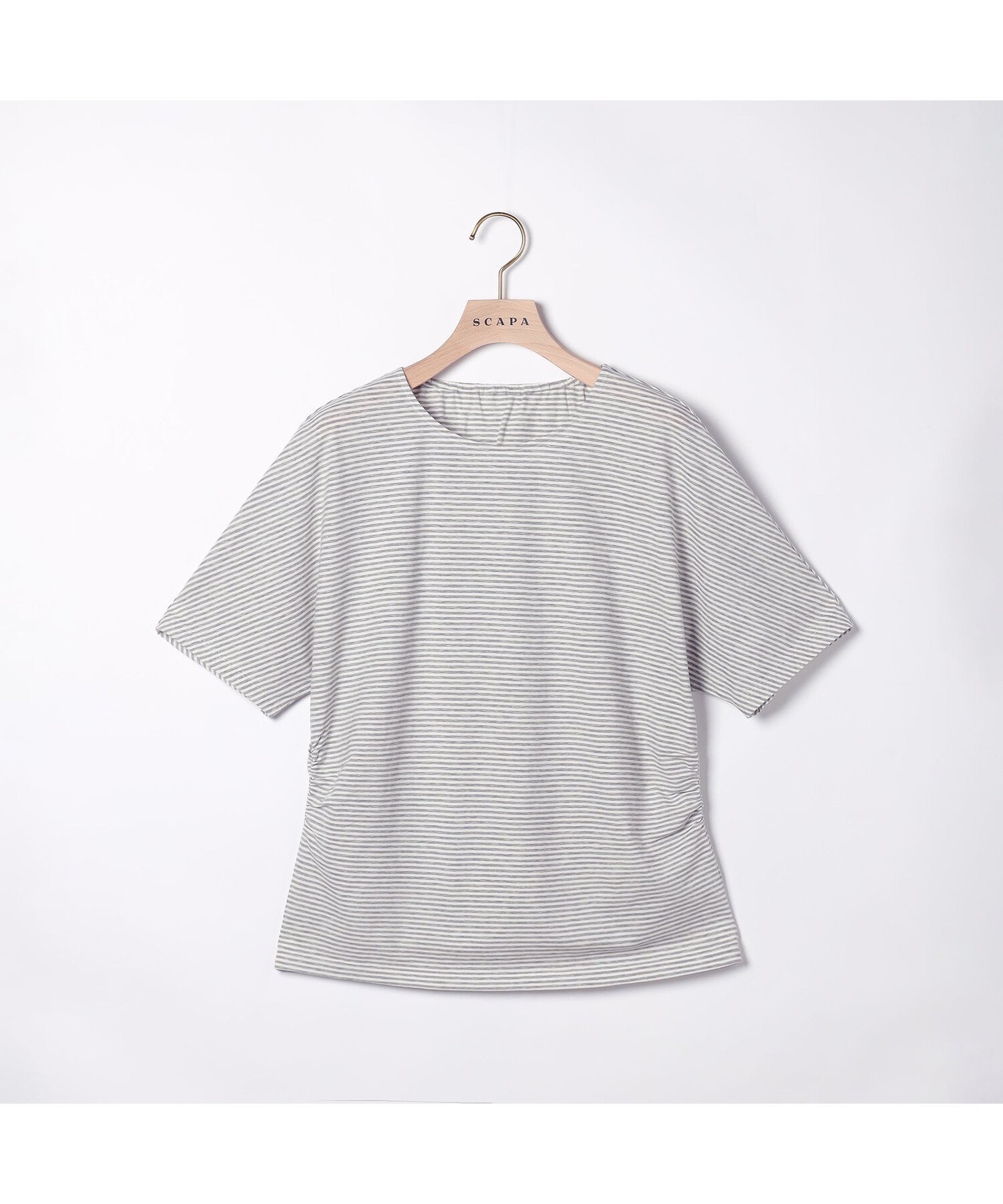 SCAPA コットンボーダーカットソー スキャパ トップス カットソー・Tシャツ グレー