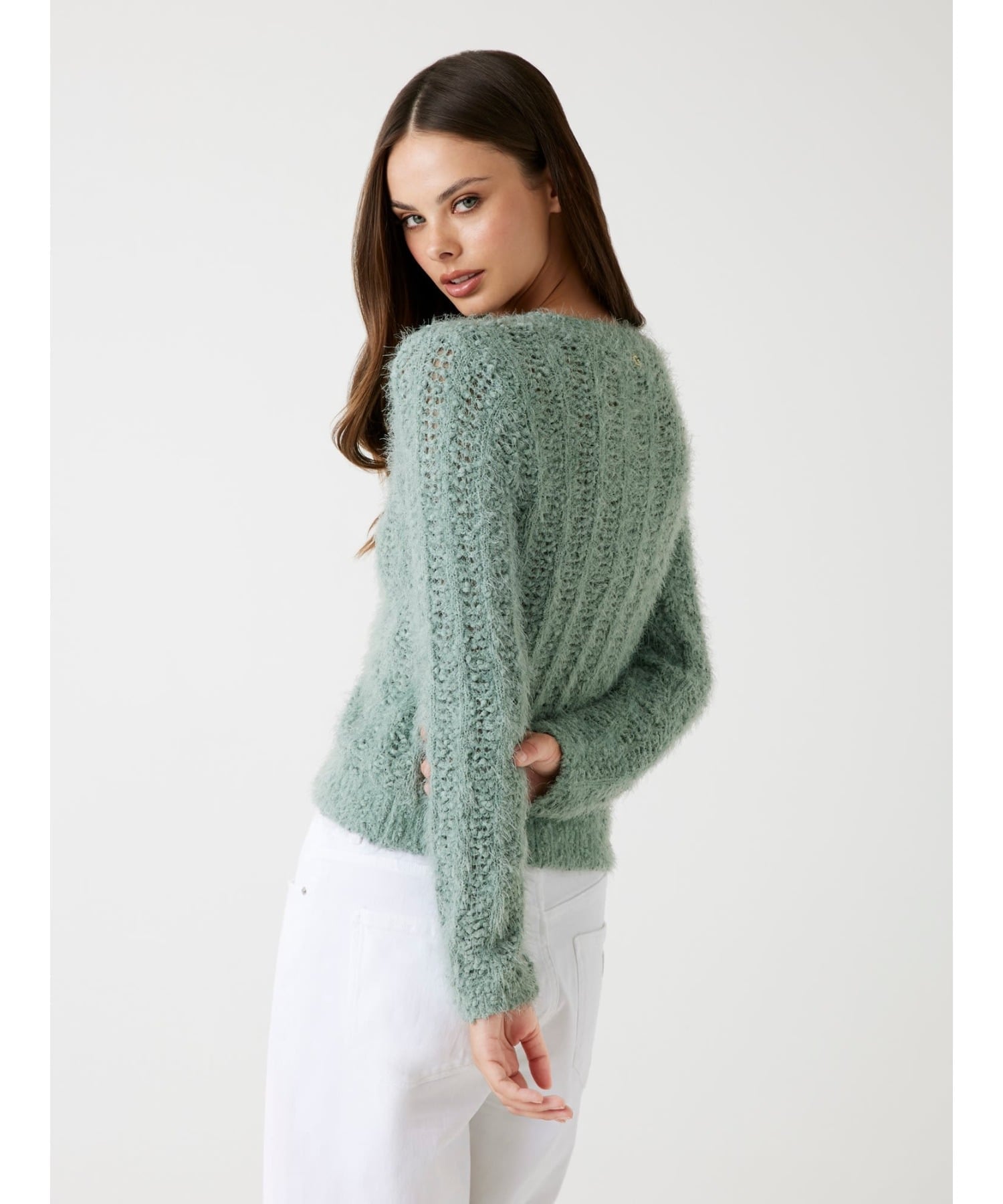 GUESS カーディガン (W)Vn Bea Open Stitch Cardigan ゲス トップス カーディガン グリーン ピンク
