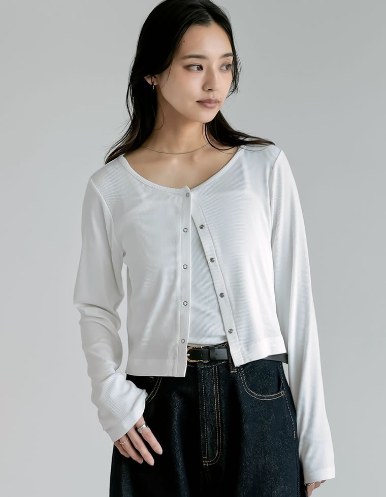 Re:EDIT リブカットソーキャミ*カーディガン リエディ トップス カットソー・Tシャツ ホワイト ブラック