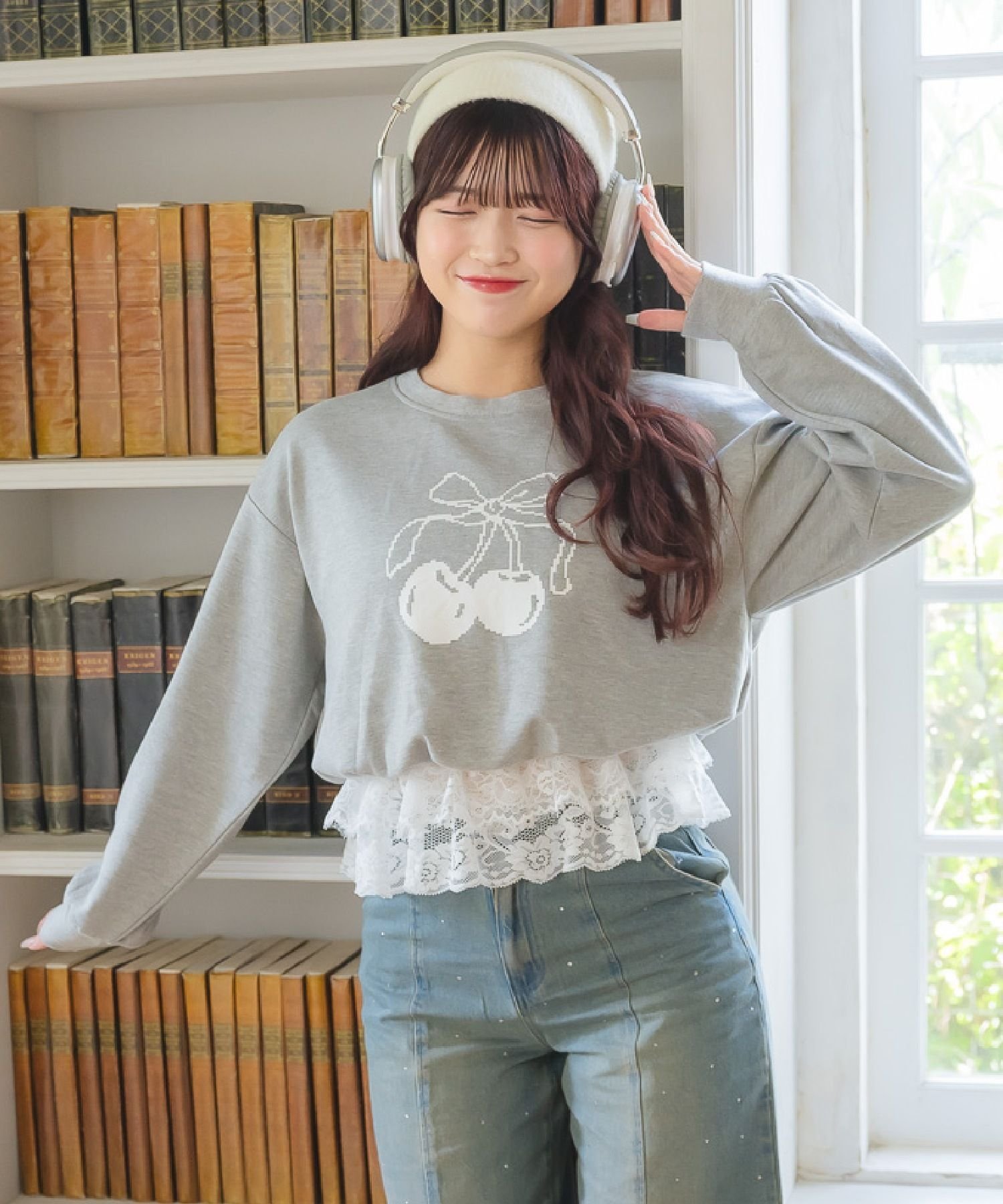 ems excite 裾レーストレーナー レトロガール トップス その他のトップス レッド ベージュのサムネイル