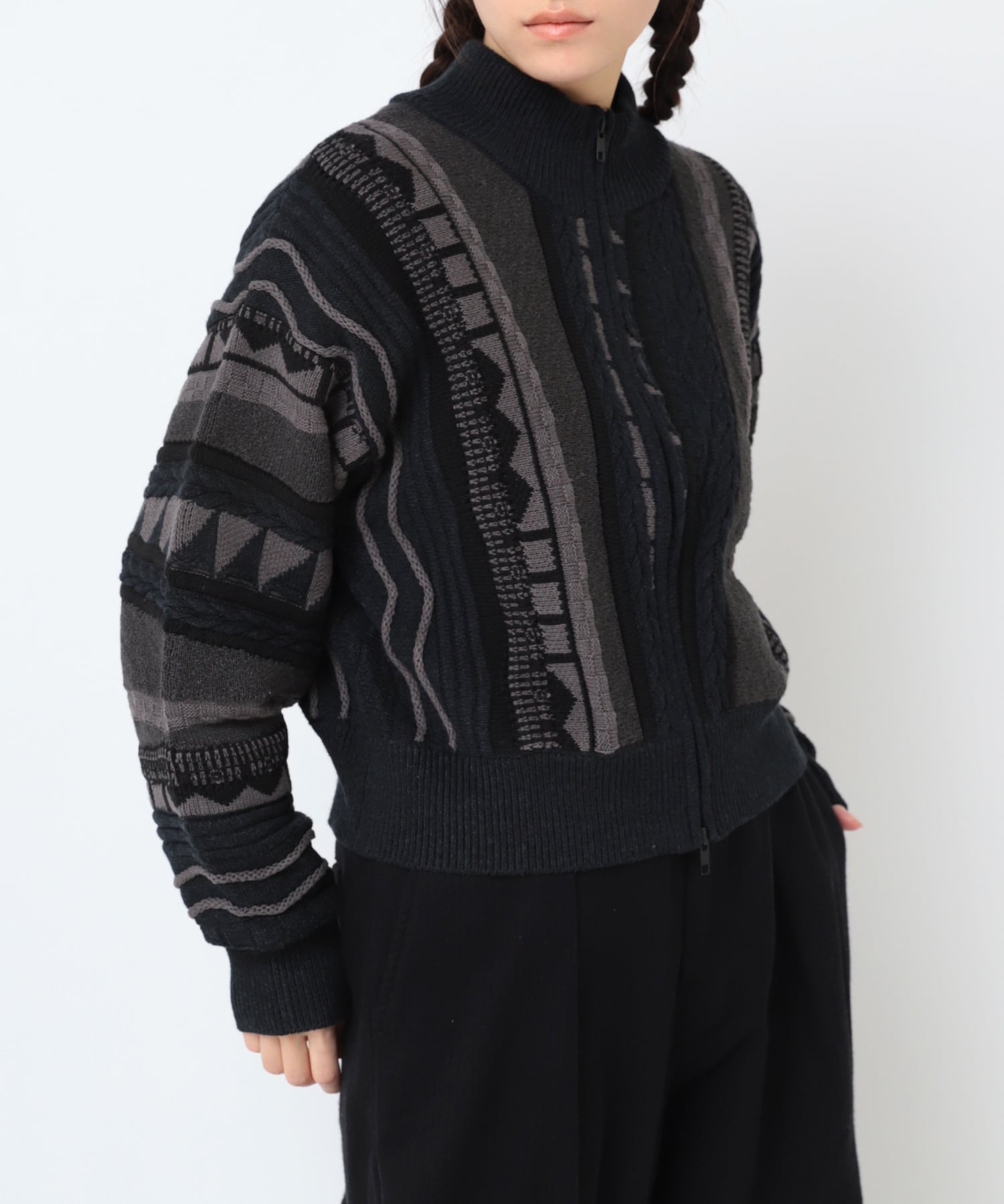 RNA-N K2731 3DニットZIP UPカーデ アールエヌエーエヌ トップス ニット ブラック ベージュ ブルー