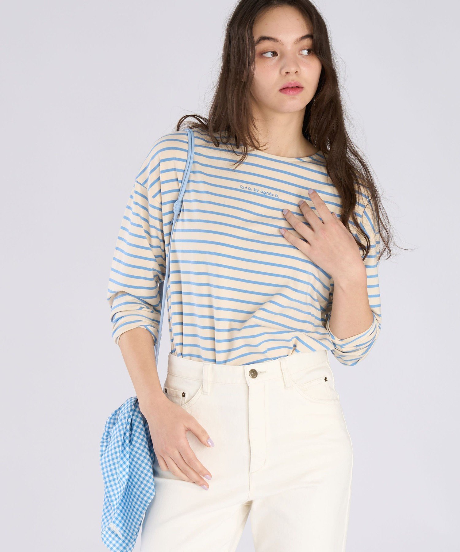 . ボーダー ロゴ 刺繍 長袖 Tシャツ アニエスベー トップス カットソー・Tシャツ