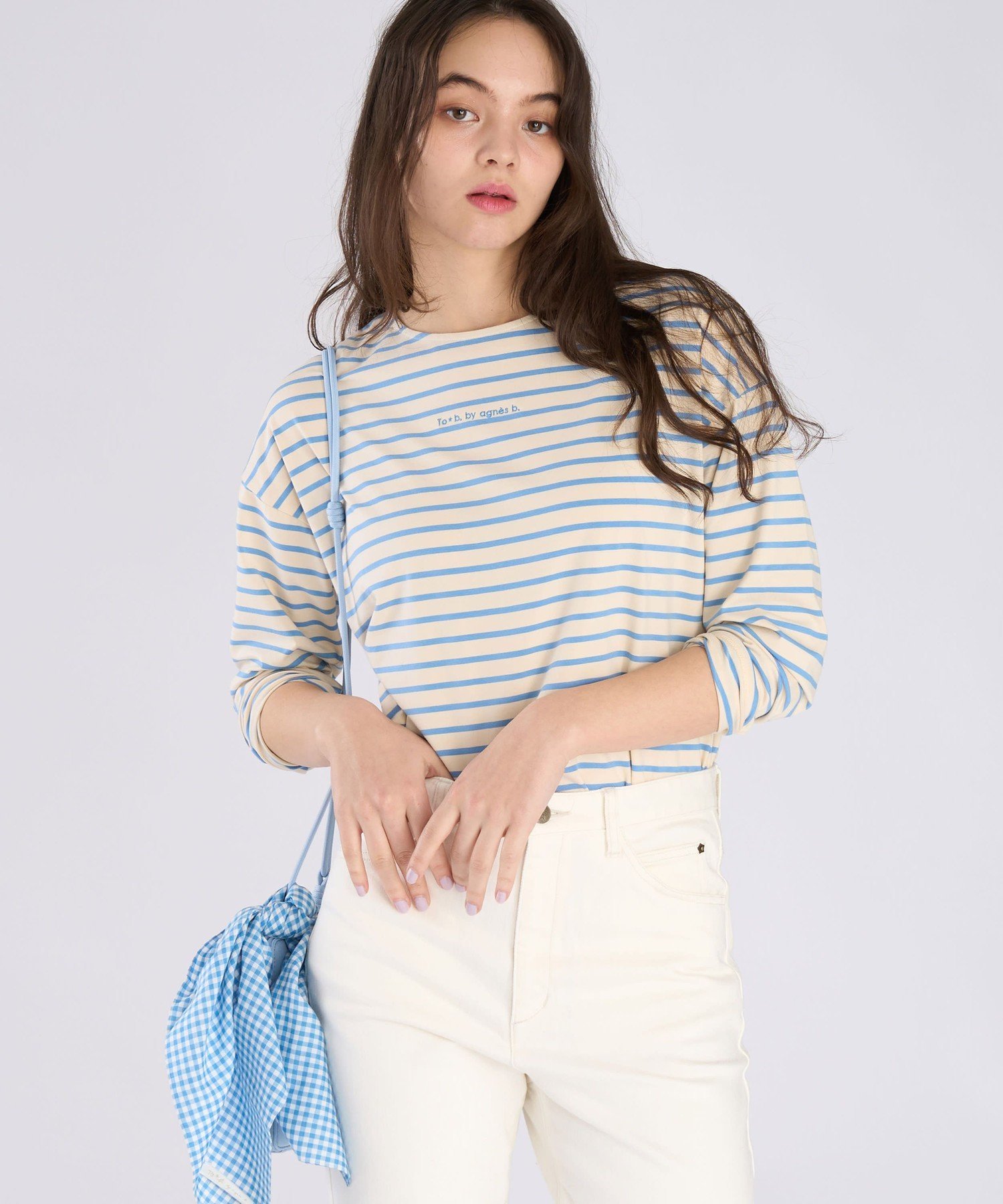 . ボーダー ロゴ 刺繍 長袖 Tシャツ アニエスベー トップス カットソー・Tシャツ