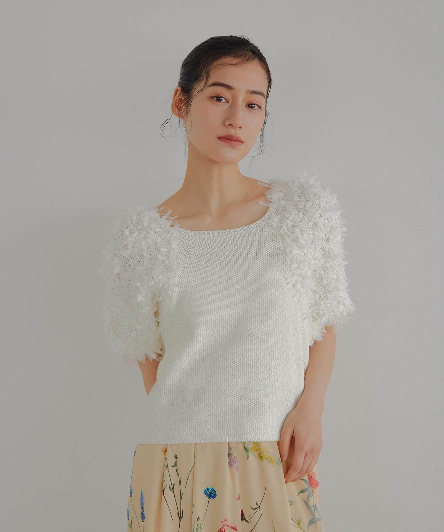 ＜EMMEL REFINES＞EM HW テープヤーン ショートスリーブ ニット ユナイテッドアローズ グリーンレーベルリラクシング トップス ニット ブルー ホワイト ベージュ