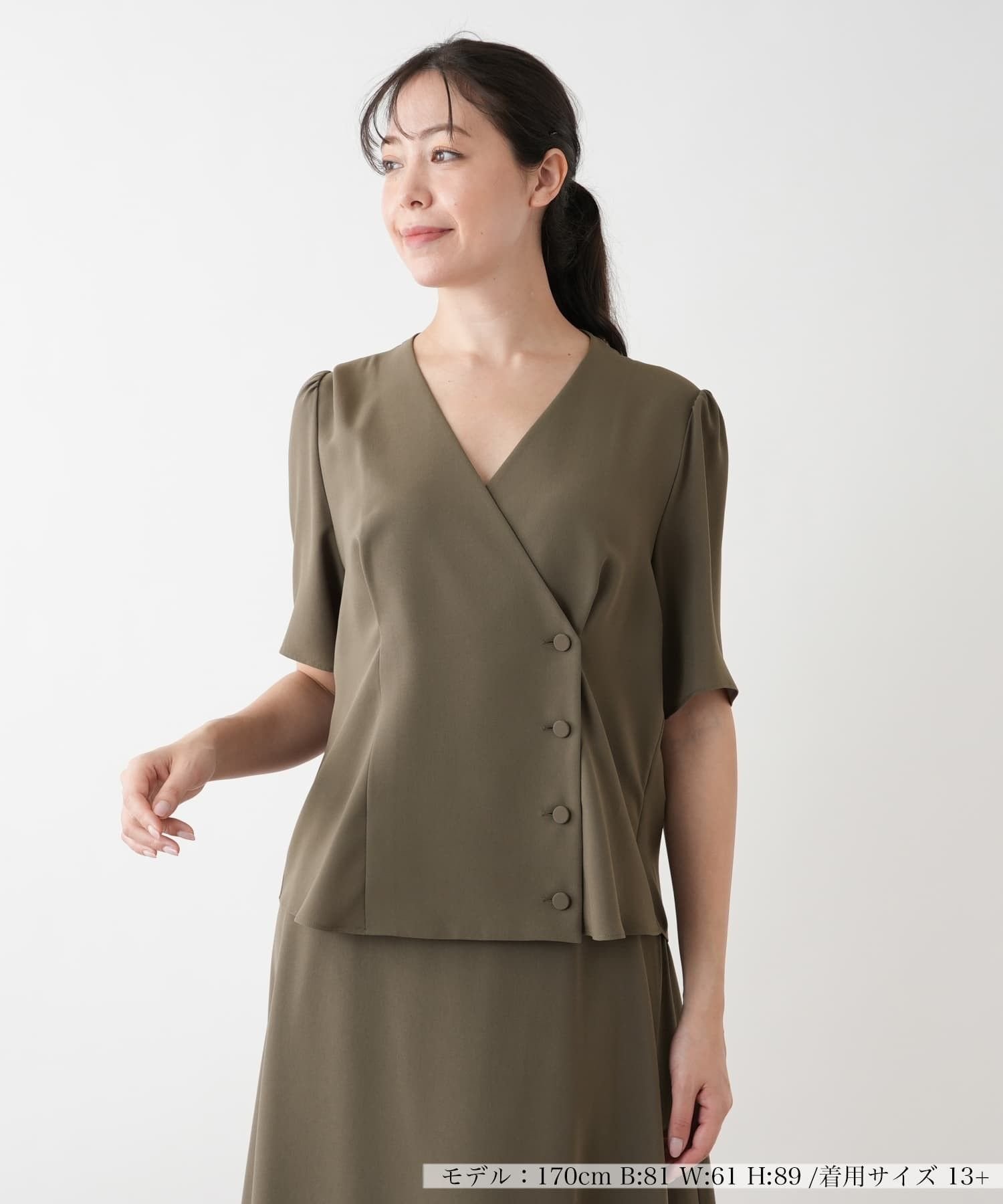 Leilian PLUS HOUSE ラップブラウス【BOURGE】 レリアン プラスハウス トップス シャツ・ブラウス ホワイト ブラウン