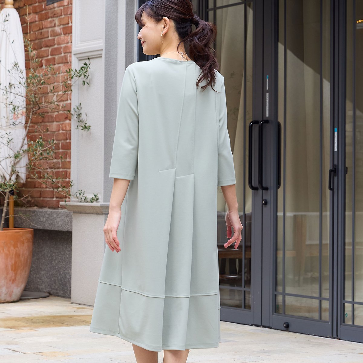 LOBJIE 【洗える】タックデザインワンピース ロブジェ ワンピース・ドレス ワンピース ブラック グリーン
