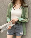 【SALE/38%OFF】Dewlily 【Dewlily】シアー長袖シャツ アミュレット トップス シャツ・ブラウス ブルー ピンク グリーン