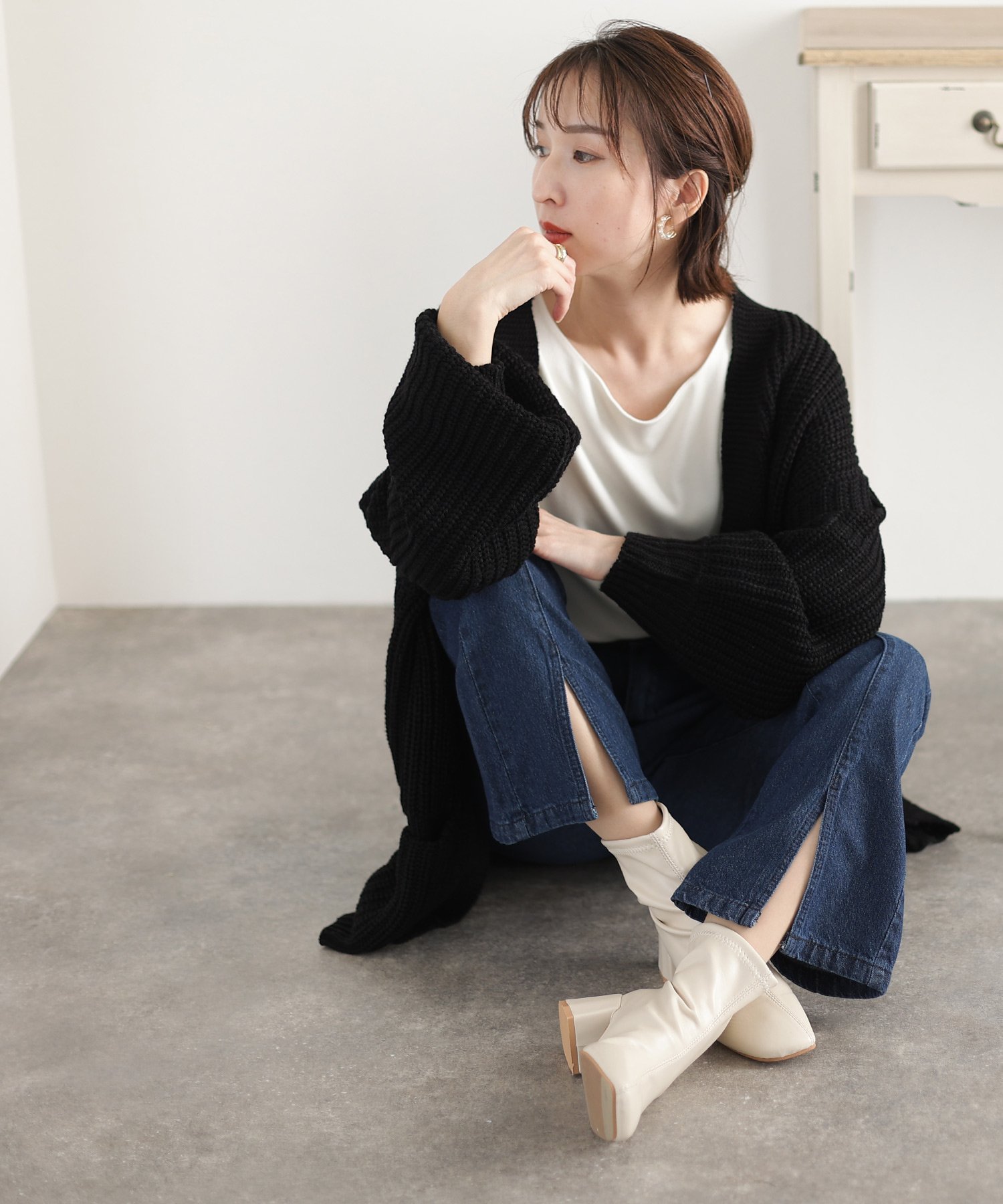 PourVous ビックシルエットボリュームスリーブカーディガン プールヴー トップス カーディガン ブラウ..