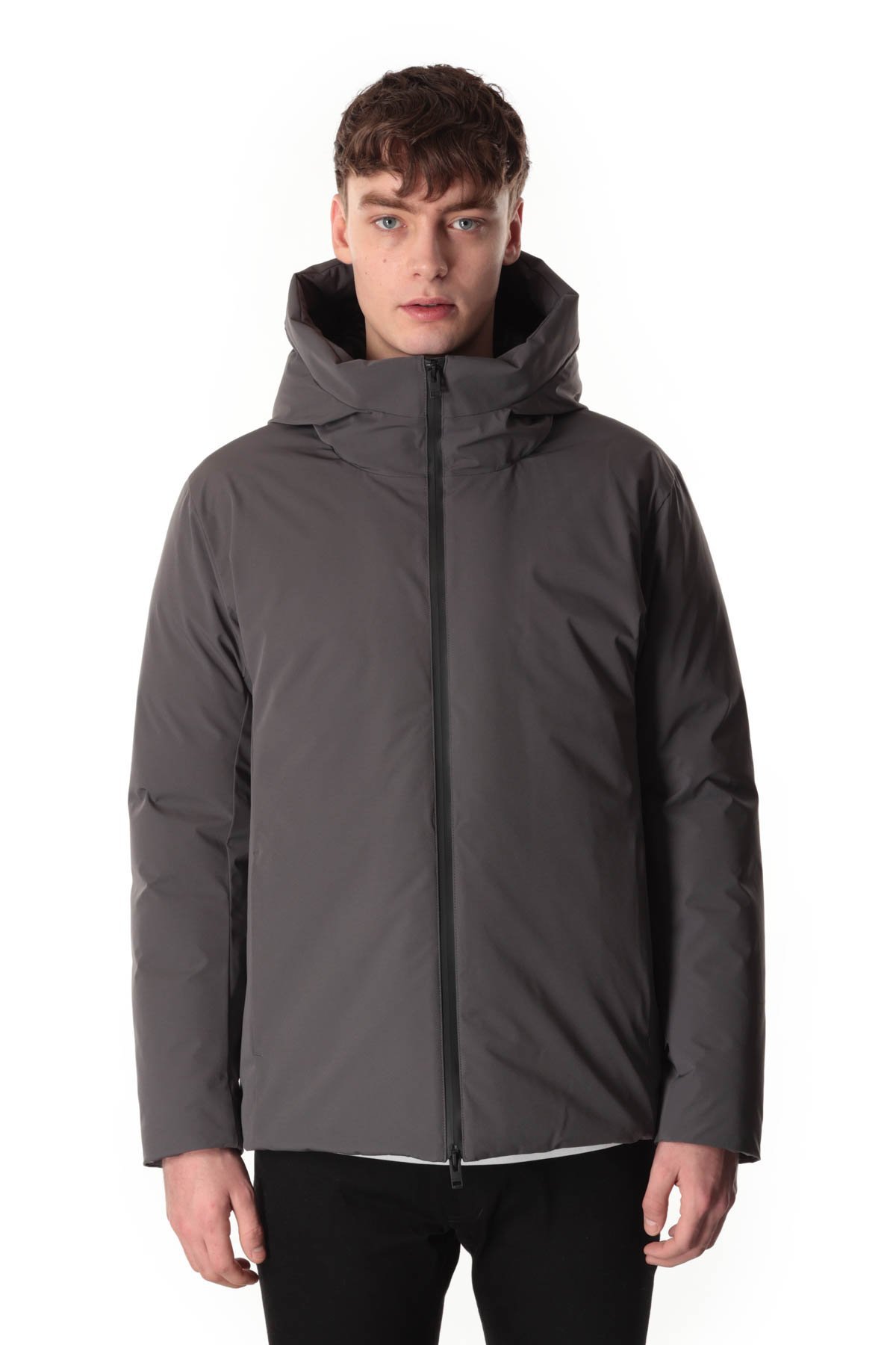 ATTACHMENT 3LAYER LIGHT TAFFETA HOODED DOWN JACKET アタッチメント ジャケット・アウター ダウンジャケット・ダウンベスト グレー ブラック