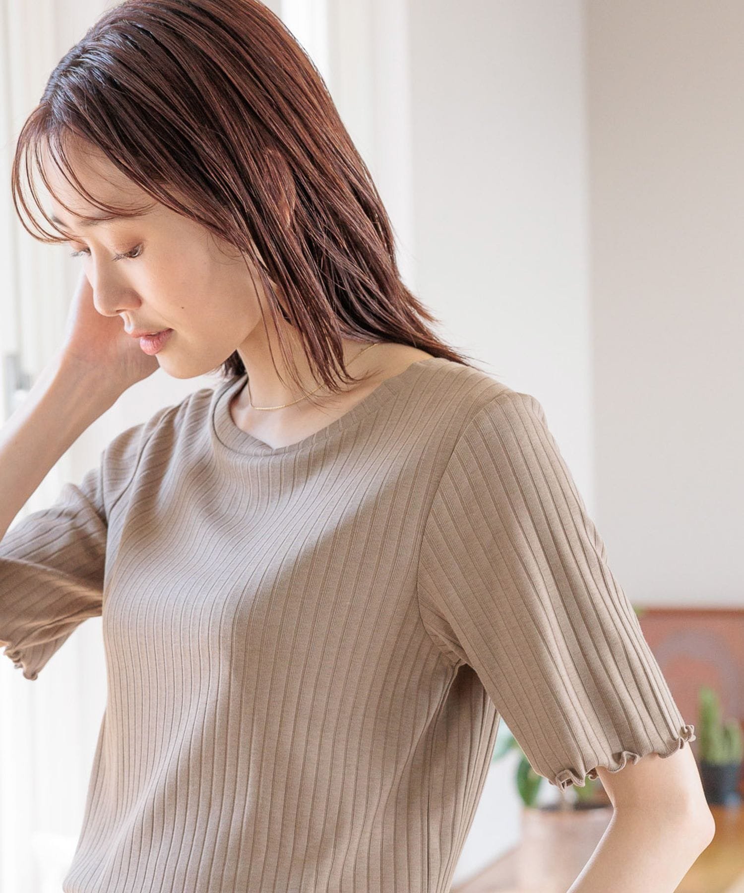 【SALE／40%OFF】GLOBAL WORK 汗染み軽減リブメロー/992278 グローバルワーク トップス カットソー・Tシャツ ブラウン ブラック ブルー ホワイトのサムネイル