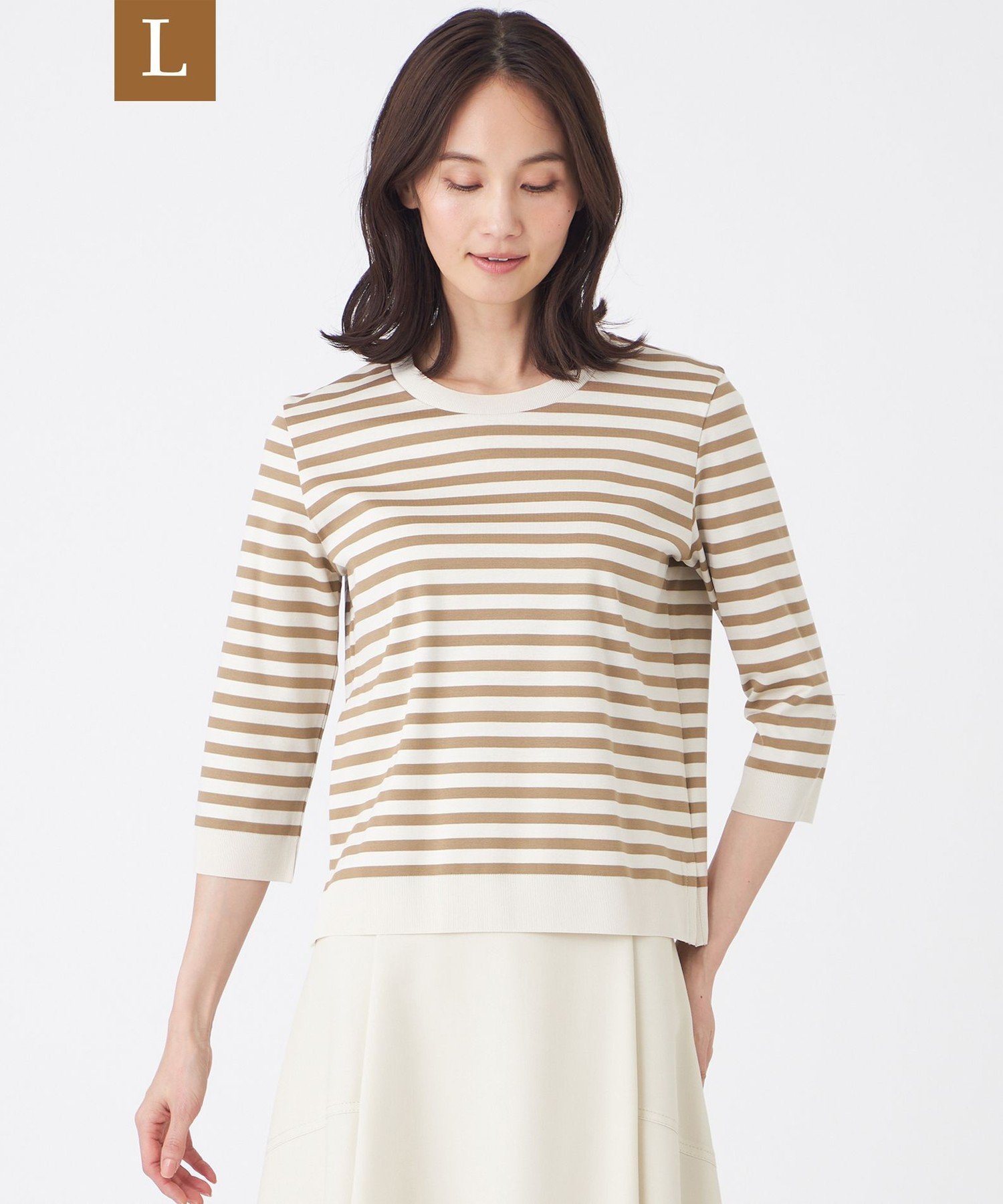 TRANS WORK 【L】【ウォッシャブル】セーターマシンカットソー サンヨー エルサイズ トップス カットソー・Tシャツ グレー ホワイト ブラウン