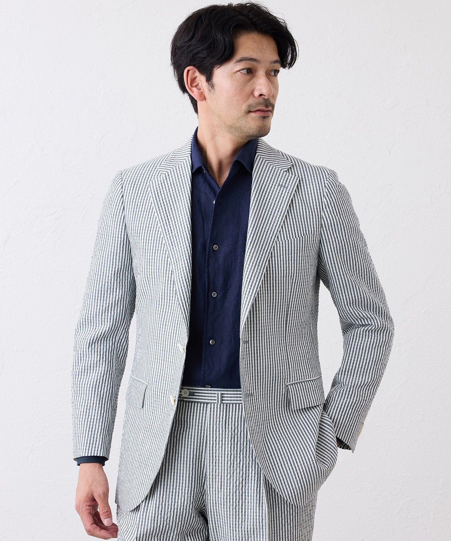 S.ESSENTIALS ウール&コットン シアーサッカージャケット エス エッセンシャルズ ジャケット・アウター テーラードジャケット・ブレザー ネイビー ブルー【送料無料】