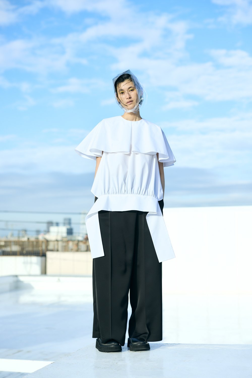 ENFOLD BIG COLLAR PULLOVER エンフォルド トップス カットソー・Tシャツ ホワイト ネイビー