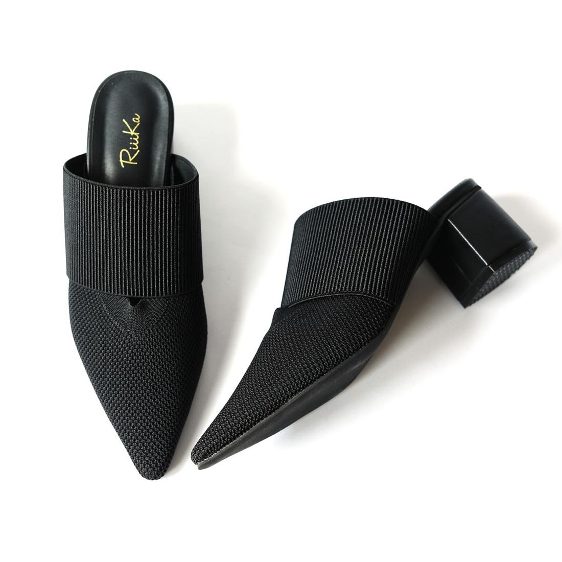 【SALE／20%OFF】RiiiKa ポインテッドトゥニットミュール リーカ シューズ・靴 ミュール ブラック ホワイト【送料無料】