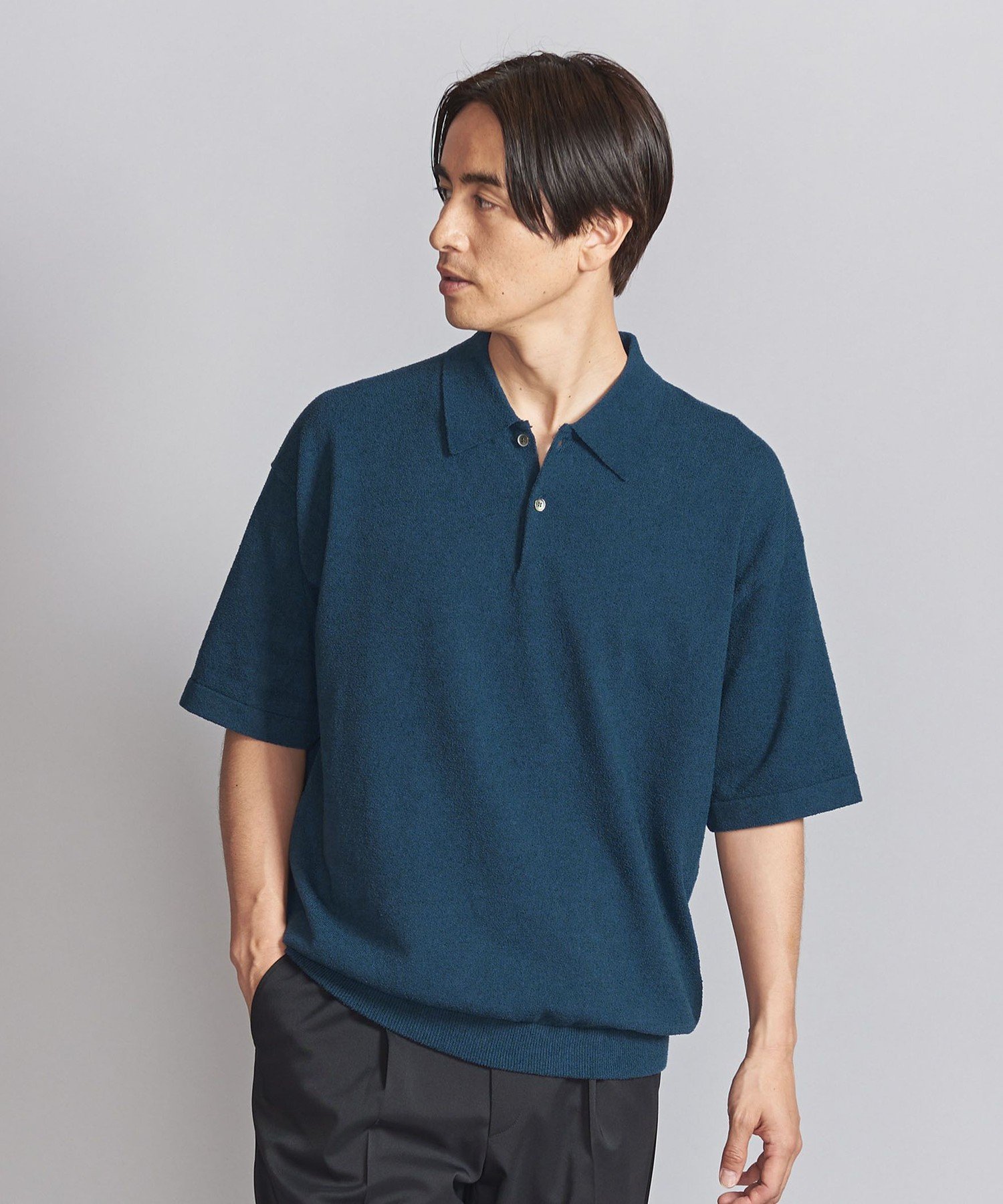 BEAUTY&YOUTH UNITED ARROWS リング コットン 2B ニット ポロシャツ ビューティー＆ユース　ユナイテッドアローズ トップス ニット ブルー ホワイト ブラック【送料無料】 1