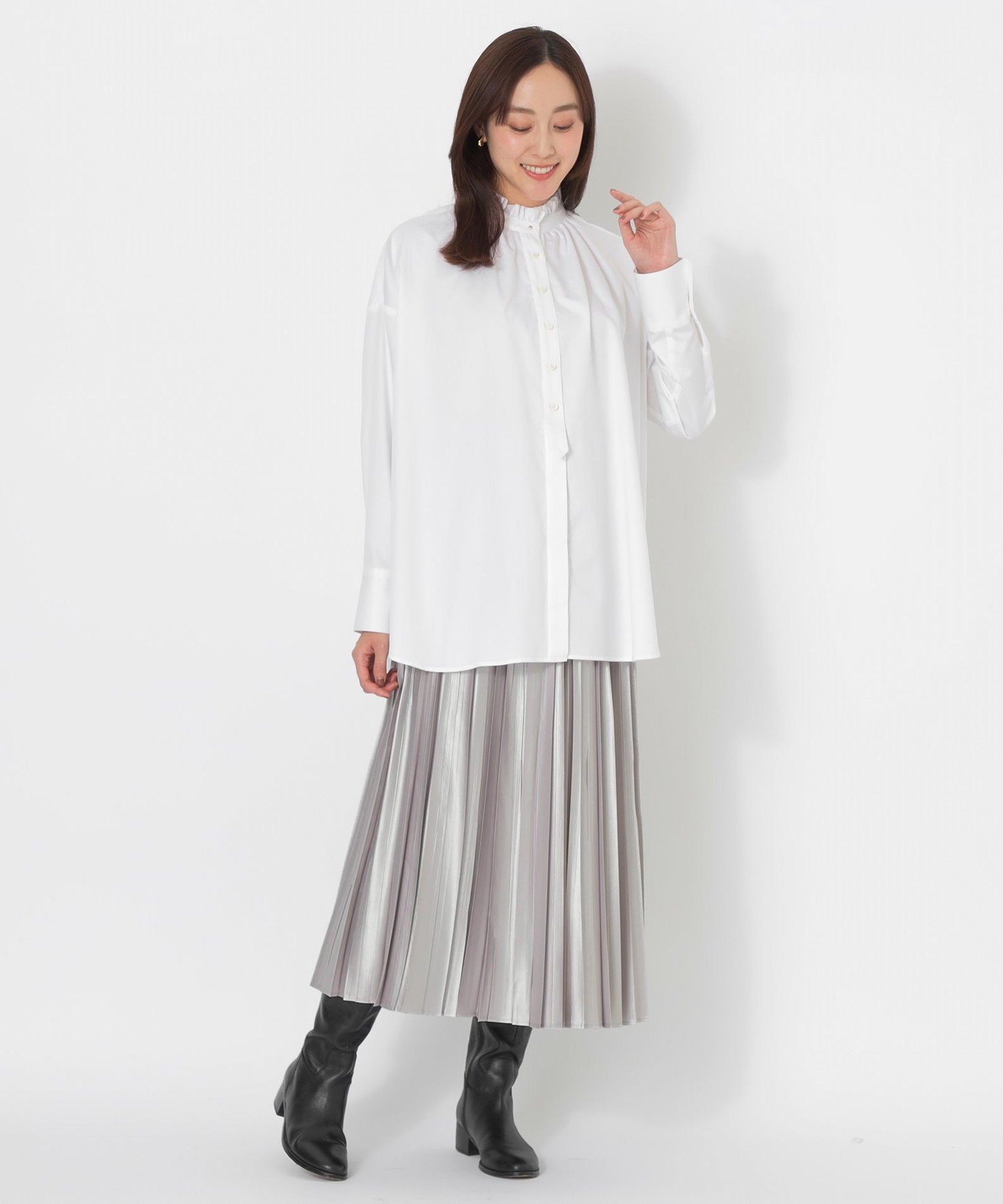S.ESSENTIALS 【アルティメイトピマ】フリルシャツ エス エッセンシャルズ トップス シャツ・ブラウス ブルー ホワイト