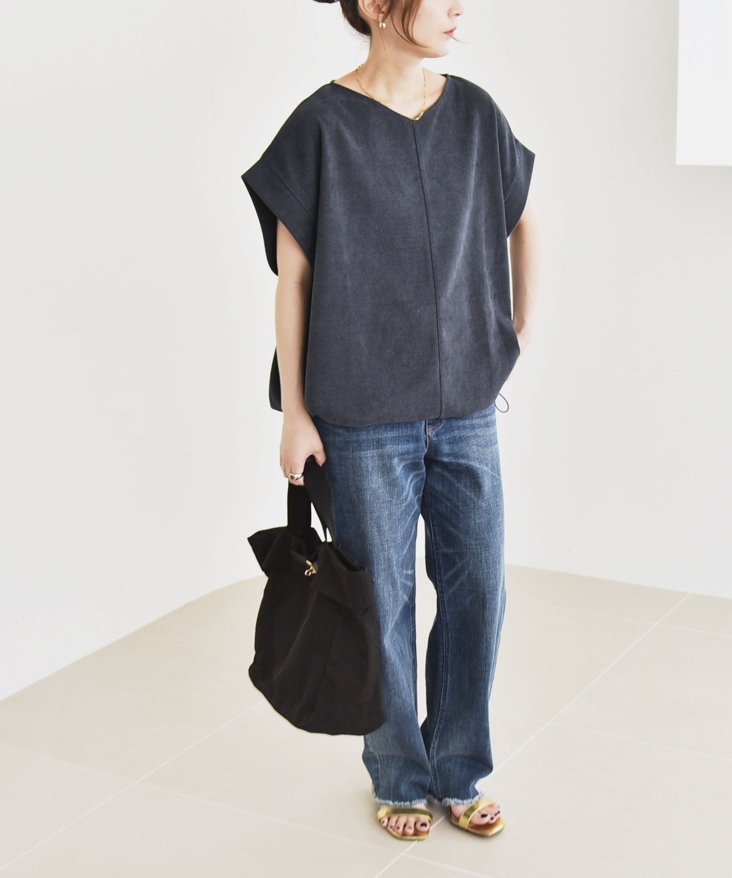 【SALE／40%OFF】quaranciel quaranciel:＜洗濯機可能＞ポリエステル ベロア ドロスト ルーズ プルオーバー シップス トップス カットソー・Tシャツ グレー ホワイト【送料無料】