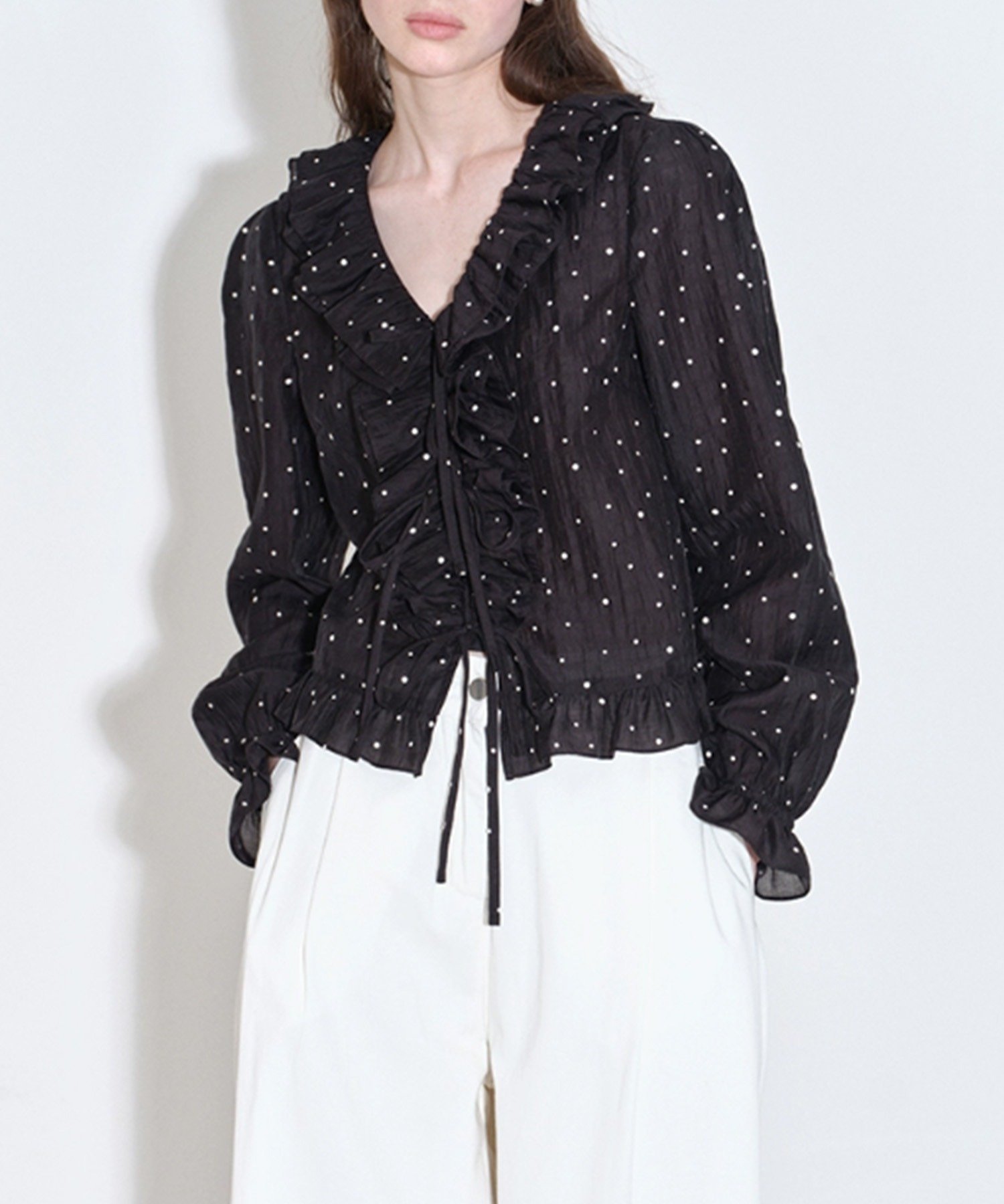 Fano Studios ドット柄 フリルブラウス FQ25S096【Fano】 チュクラ トップス シャツ・ブラウス ブラック【送料無料】のサムネイル