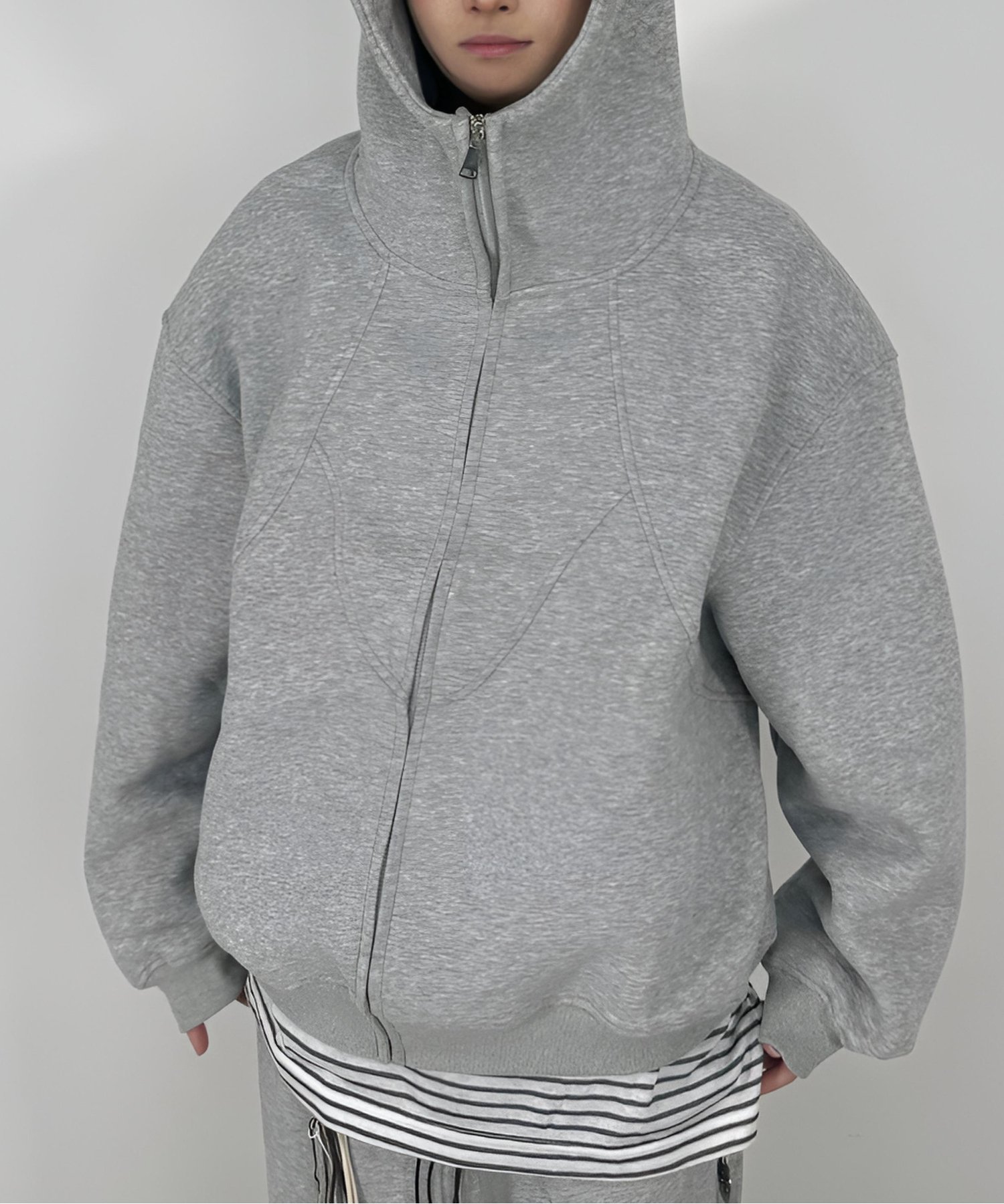 Nerd out XU 【Nerd out XU】high neck heavy hoodie ネバーマインドザエックスユー／チカシツプラス トップス パーカー・フーディー ブラック グレー【送料無料】