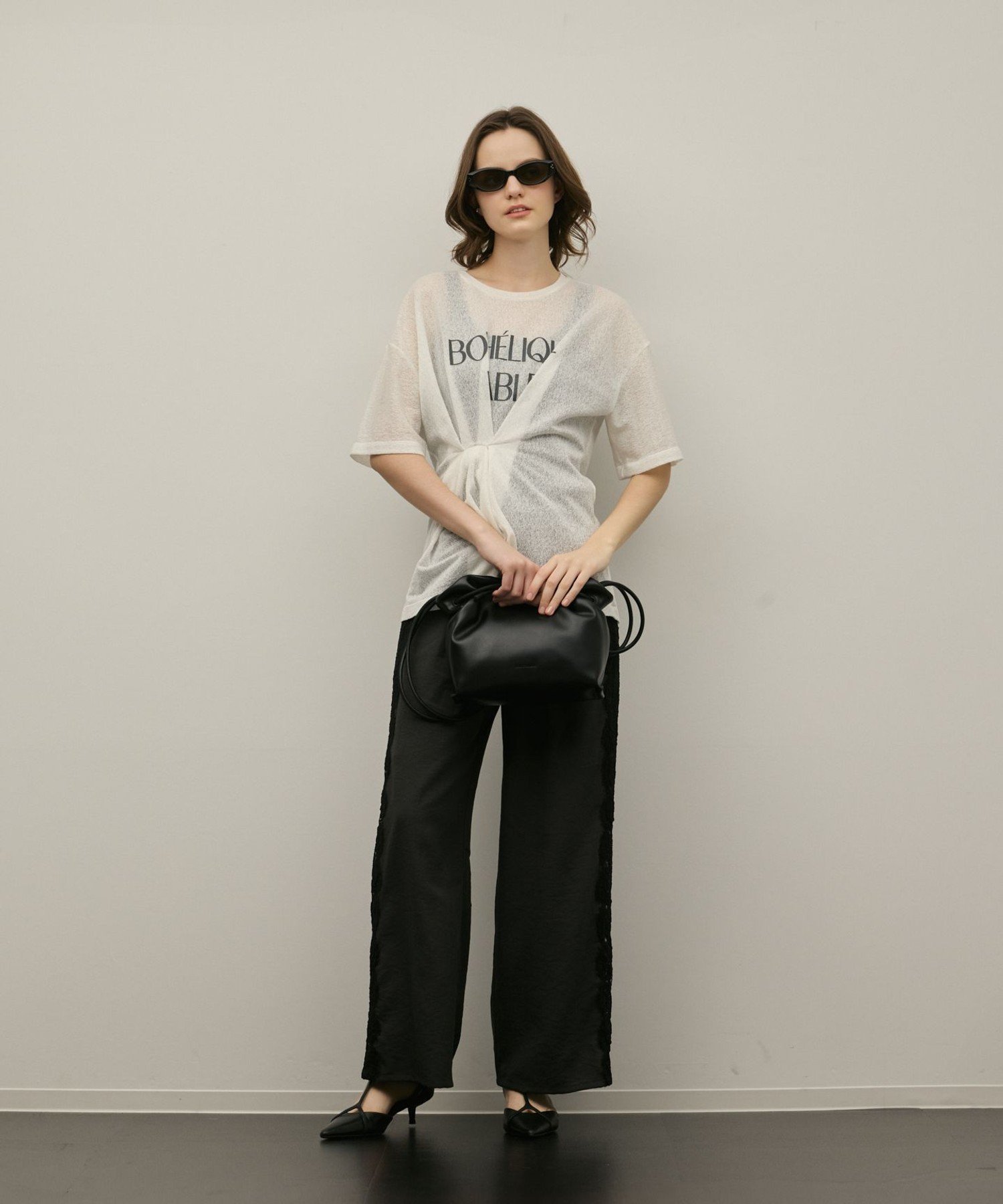 GRACE CONTINENTAL タックロゴTシャツ グレースコンチネンタル トップス カットソー・Tシャツ ホワイト ベージュ【送料無料】