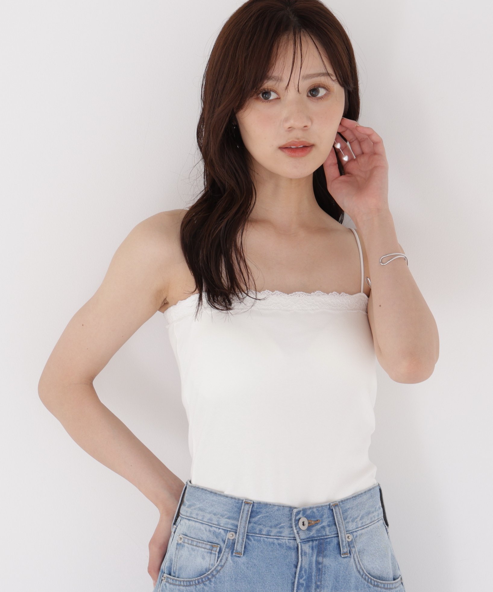 PROPORTION BODY DRESSING レースカップ付きキャミソール プロポーションボディドレッシング トップス カットソー・Tシャツ グレー ホワイト