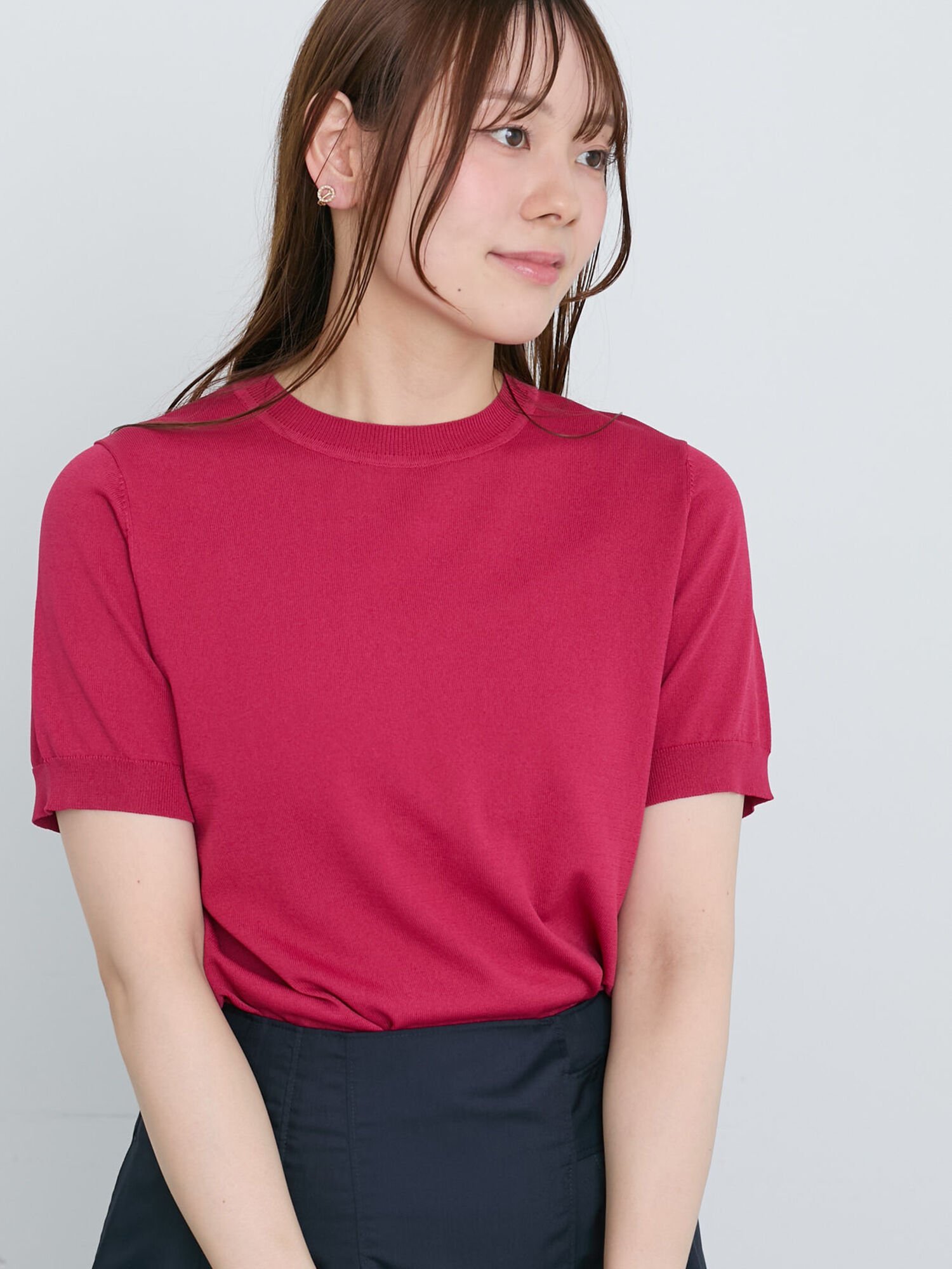 Te chichi 【接触冷感/UVカット/マシンウォッシャブル】14G天竺デイリー機能ニットプルオーバー テチチ トップス ニット グレー ブラウン レッド ブラック