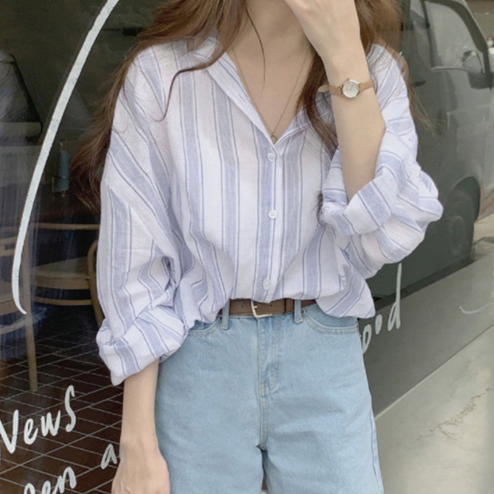 miniministore ストライプシャツ レディース カジュアル ミニミニストア トップス シャツ・ブラウス グレー ブルー
