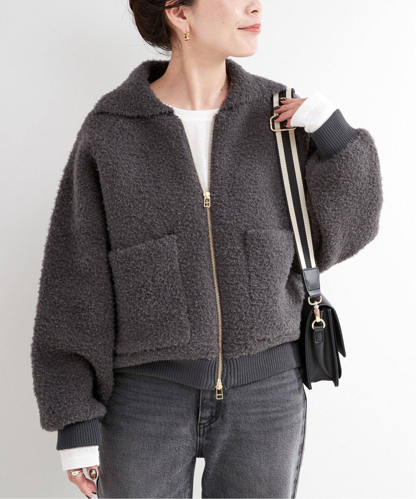 B.C STOCK ブークレ接結ブルゾン ベーセーストック ジャケット・アウター ブルゾン・ジャンパー グレー ブラウン【送料無料】のサムネイル