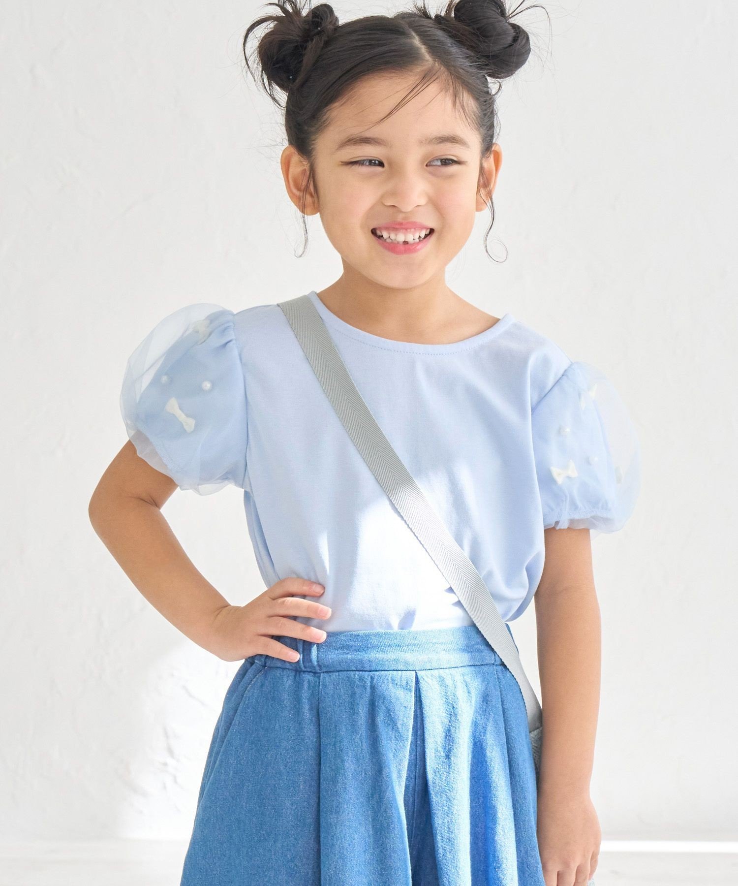 【SALE／50%OFF】ROPE' PICNIC KIDS 【KIDS】リボンスリーブトップス ロペピクニック トップス カットソー・Tシャツ ブラック ブルー ホワイト stylife-14921748 Rakuten Fashion サンプル画像3