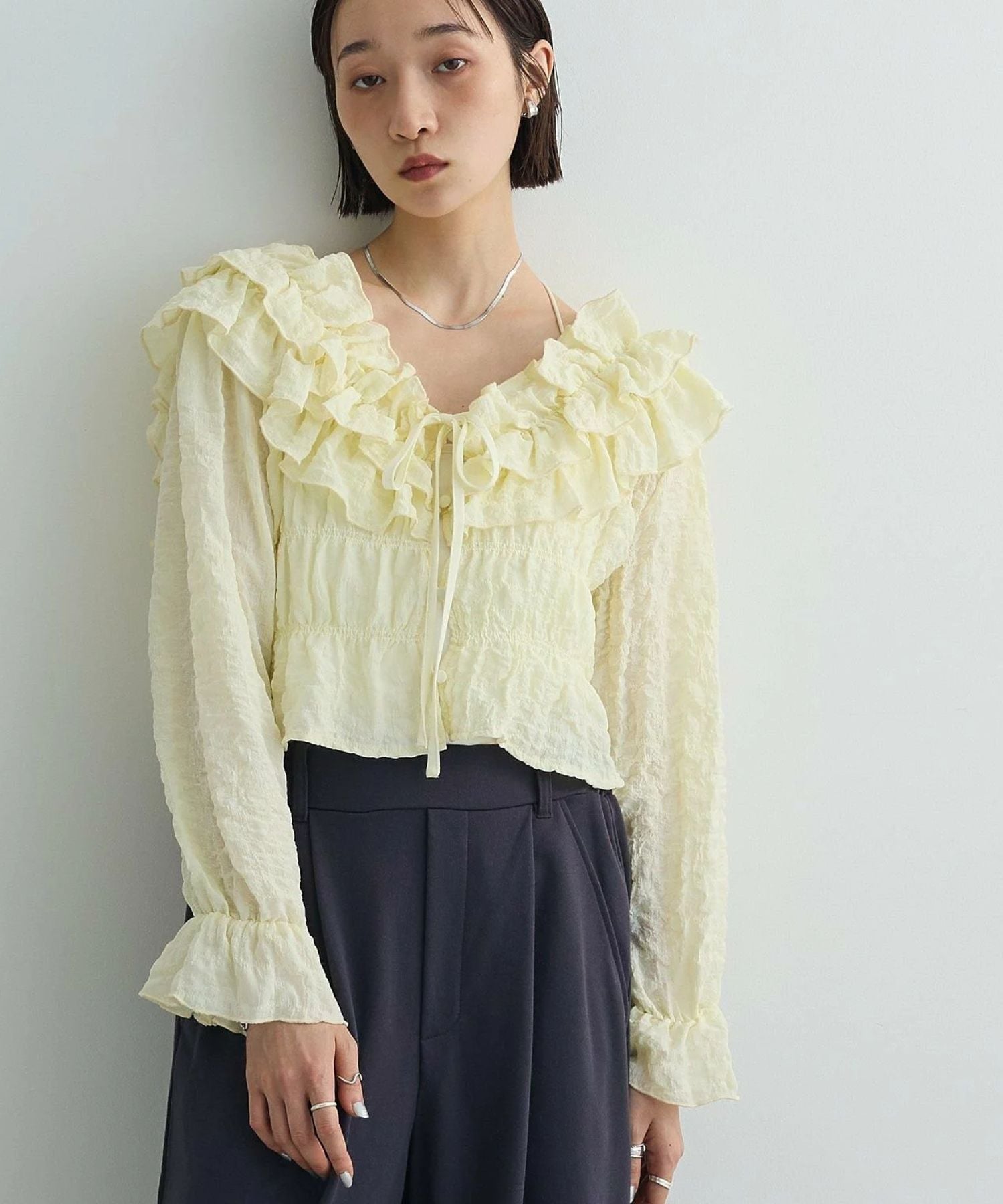 AnriettMusee 2WAYフリルブラウス グリーンパークス トップス シャツ・ブラウス ブルー ホワイト ブラ..