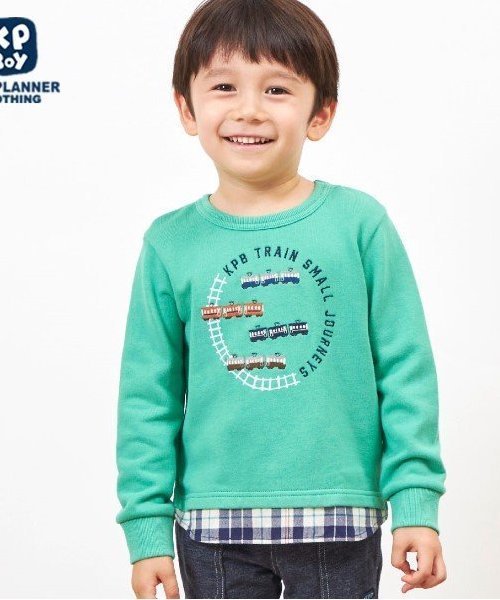 【SALE／50%OFF】KP KPBOY 電車刺しゅうの裾切り替え裏毛トレーナー(80~150) ナルミヤオンライン トッ..