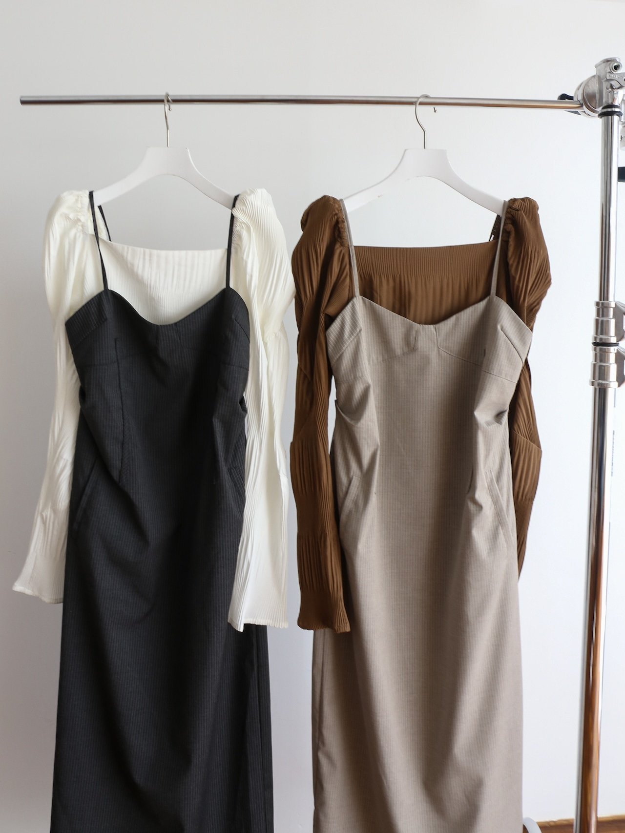 Katrin TOKYO 【Exclusive Line】washer pleats combi onepiece カトリントウキョウ ワンピース・ドレス ワンピース ブラウン グレー
