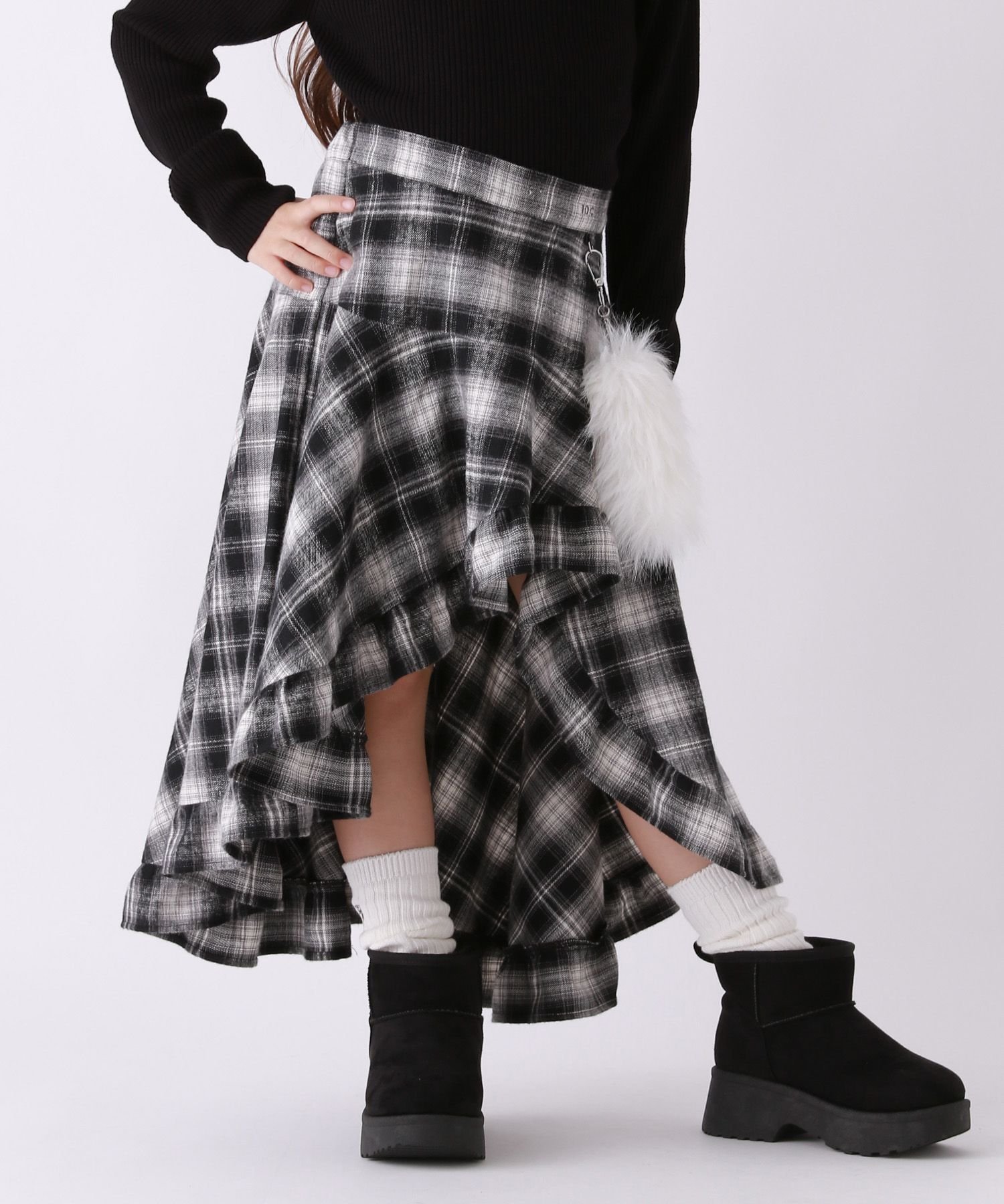 10C REPIPI 【10C REPIPI】アシメチェックスカート レピピアルマリオ スカート ロング・マキシスカート ブラック ブラウン【送料無料】