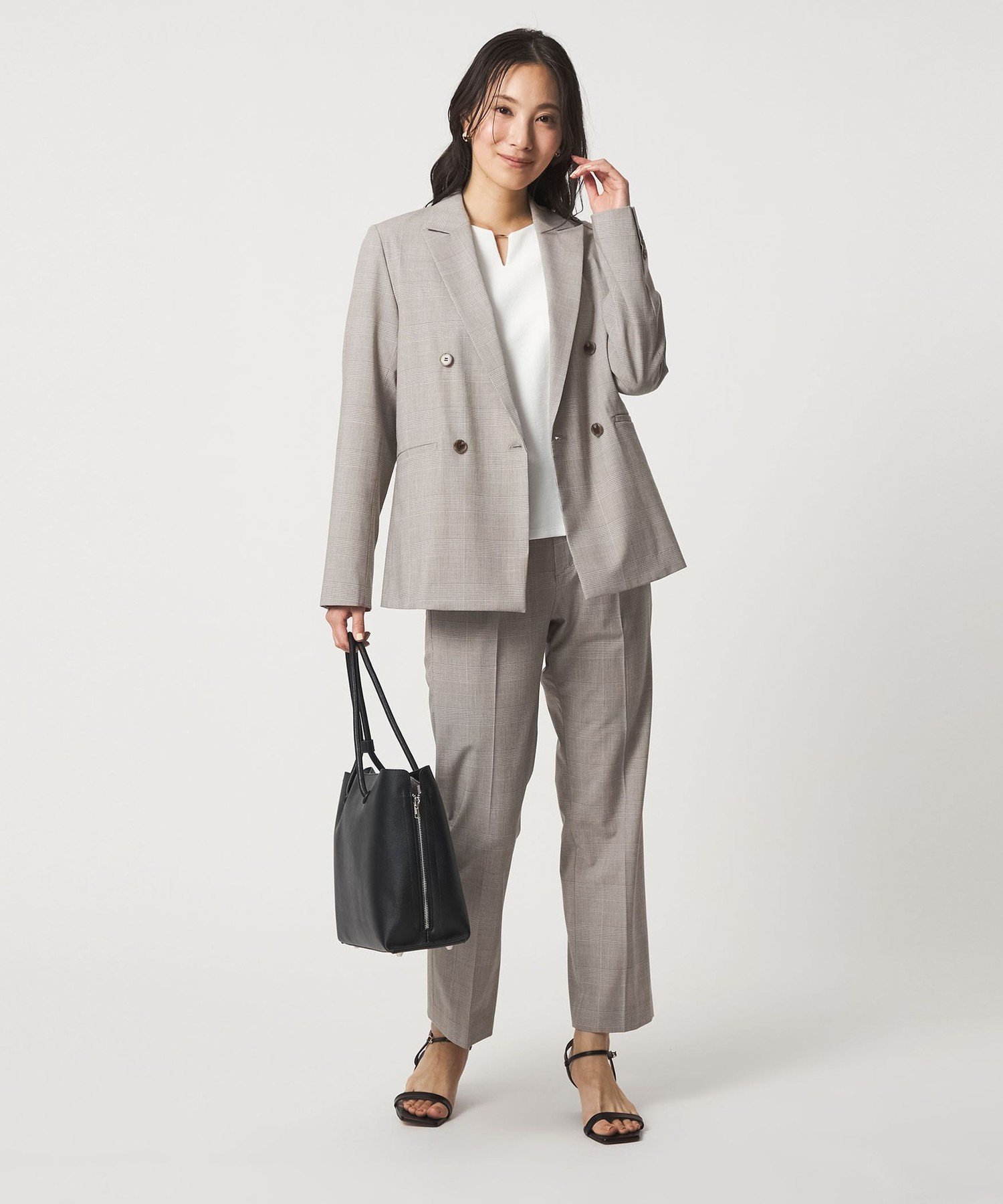 【SALE／50%OFF】a day in the life グレンチェック タックストレートパンツ -セッ...