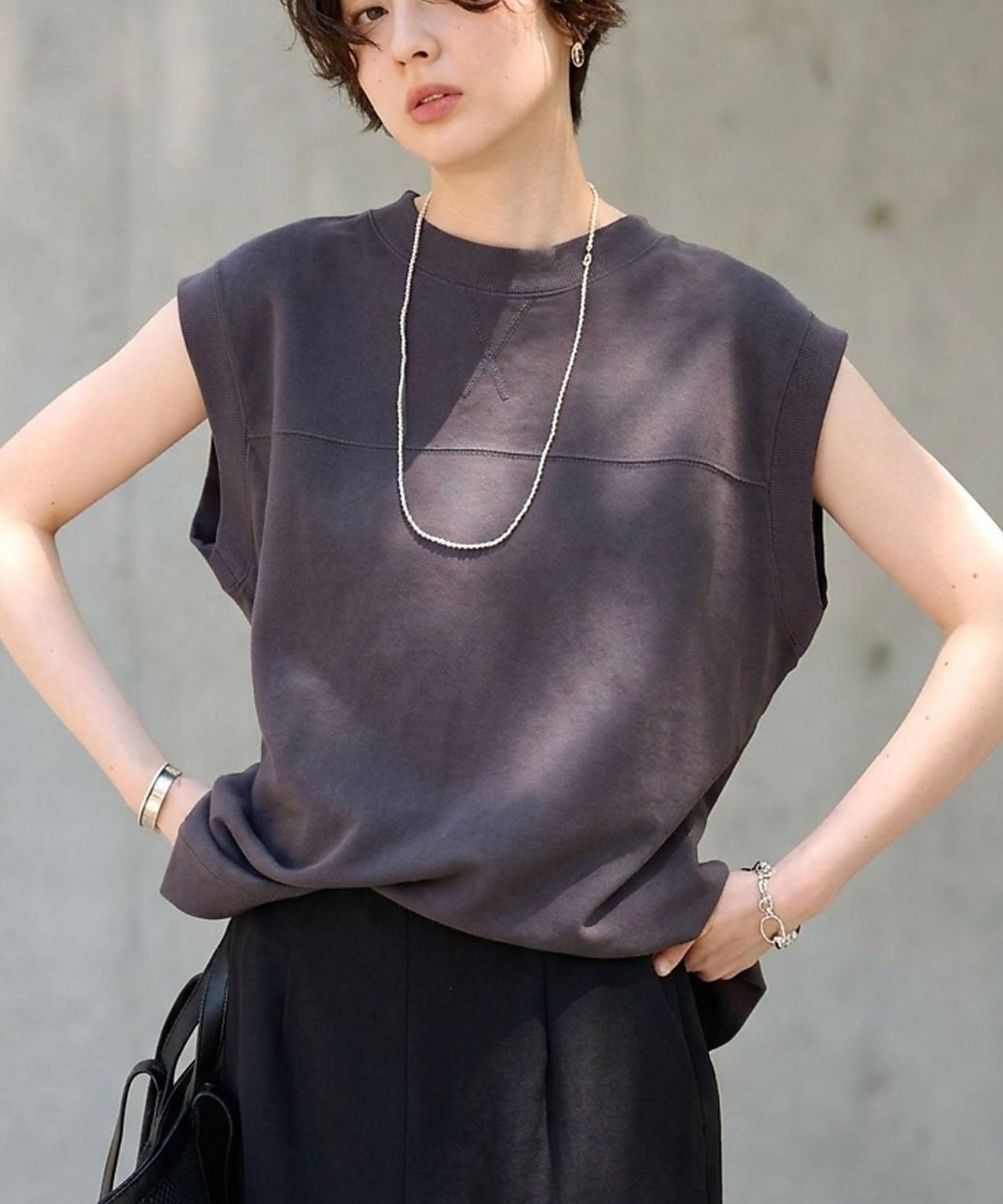 Rouge vif la cle ヴィンテージライクタンクTシャツ/ノースリーブ ルージュ・ヴィフ ラクレ トップス カットソー・Tシャツ グレー ブラウン