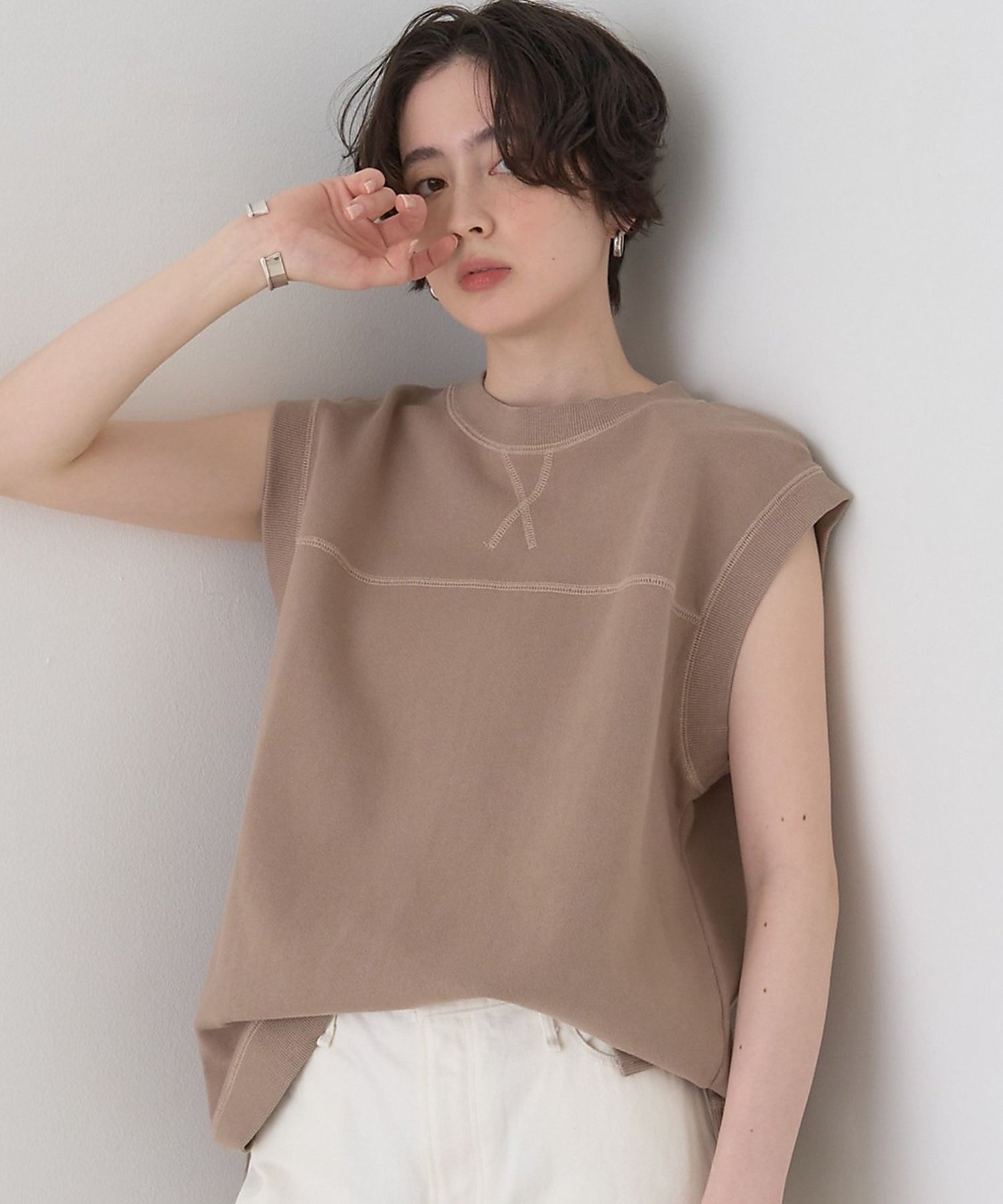 Rouge vif la cle ヴィンテージライクタンクTシャツ/ノースリーブ ルージュ・ヴィフ ラクレ トップス カットソー・Tシャツ グレー ブラウン