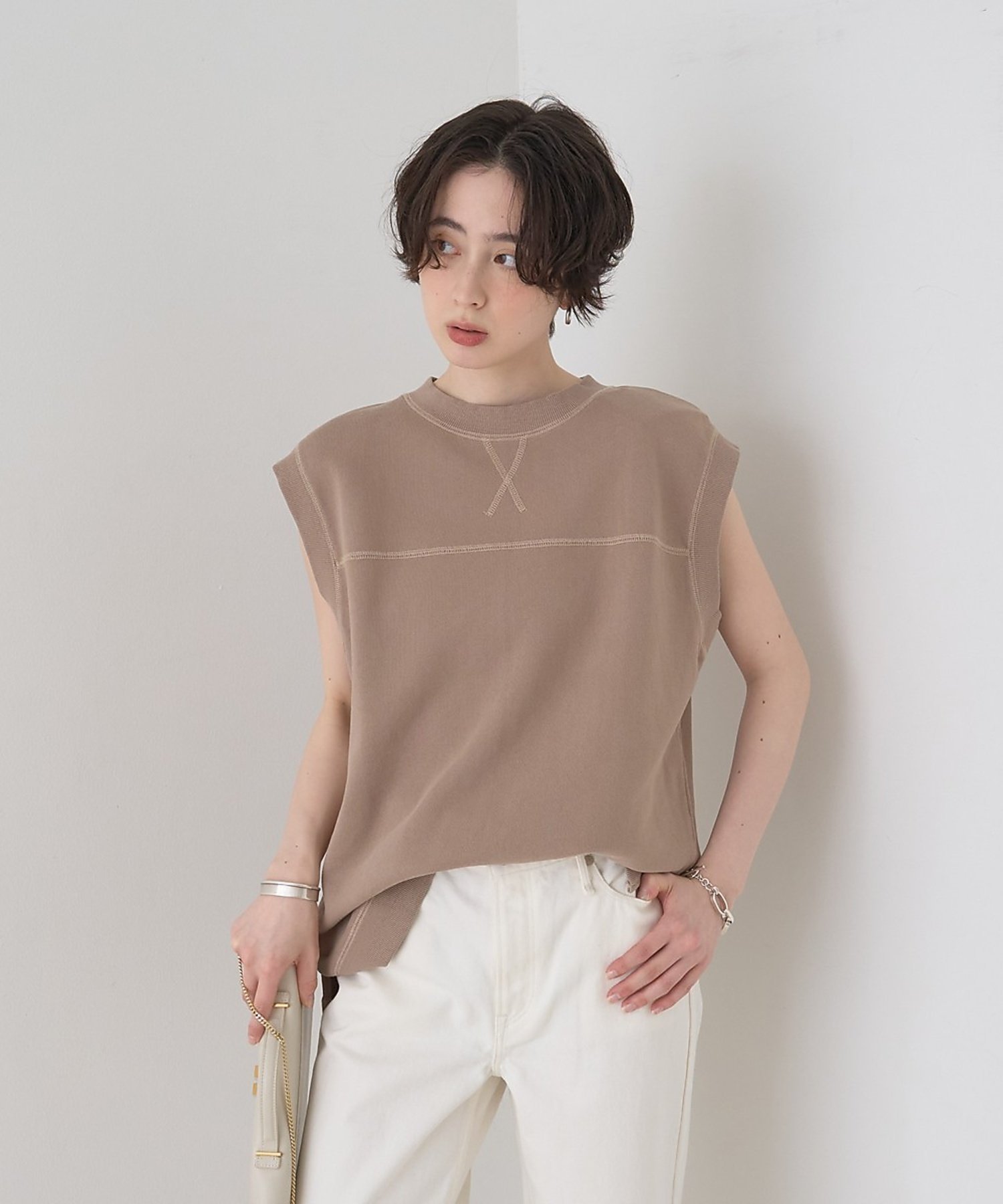 Rouge vif la cle ヴィンテージライクタンクTシャツ/ノースリーブ ルージュ・ヴィフ ラクレ トップス カットソー・Tシャツ グレー ブラウン