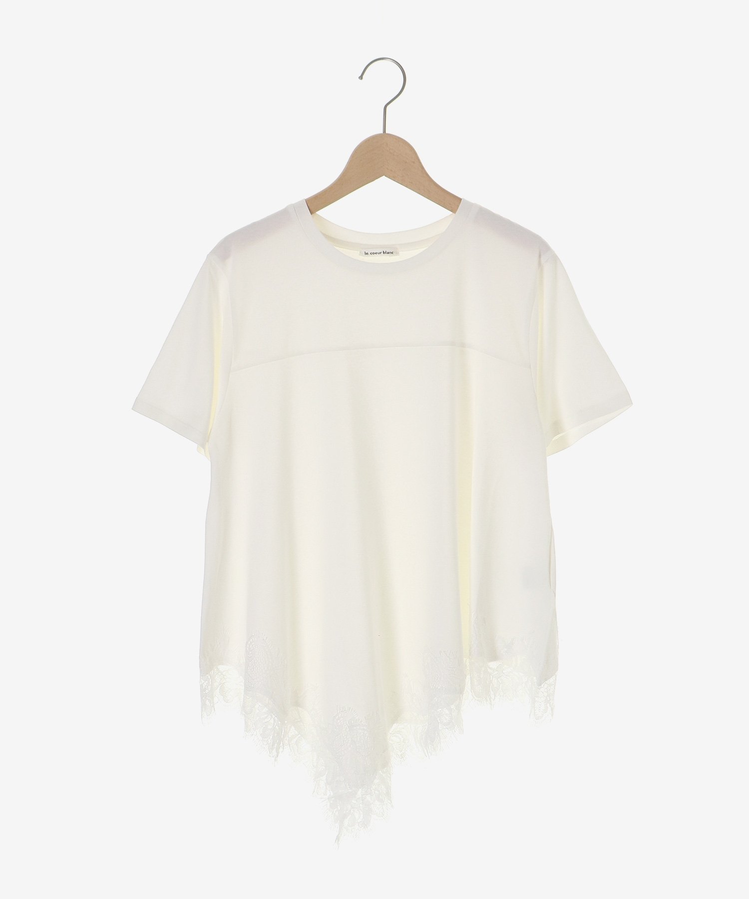 le.coeur blanc 裾レースイレヘムカットソー ルクールブラン トップス カットソー・Tシャツ ブラック ホワイト
