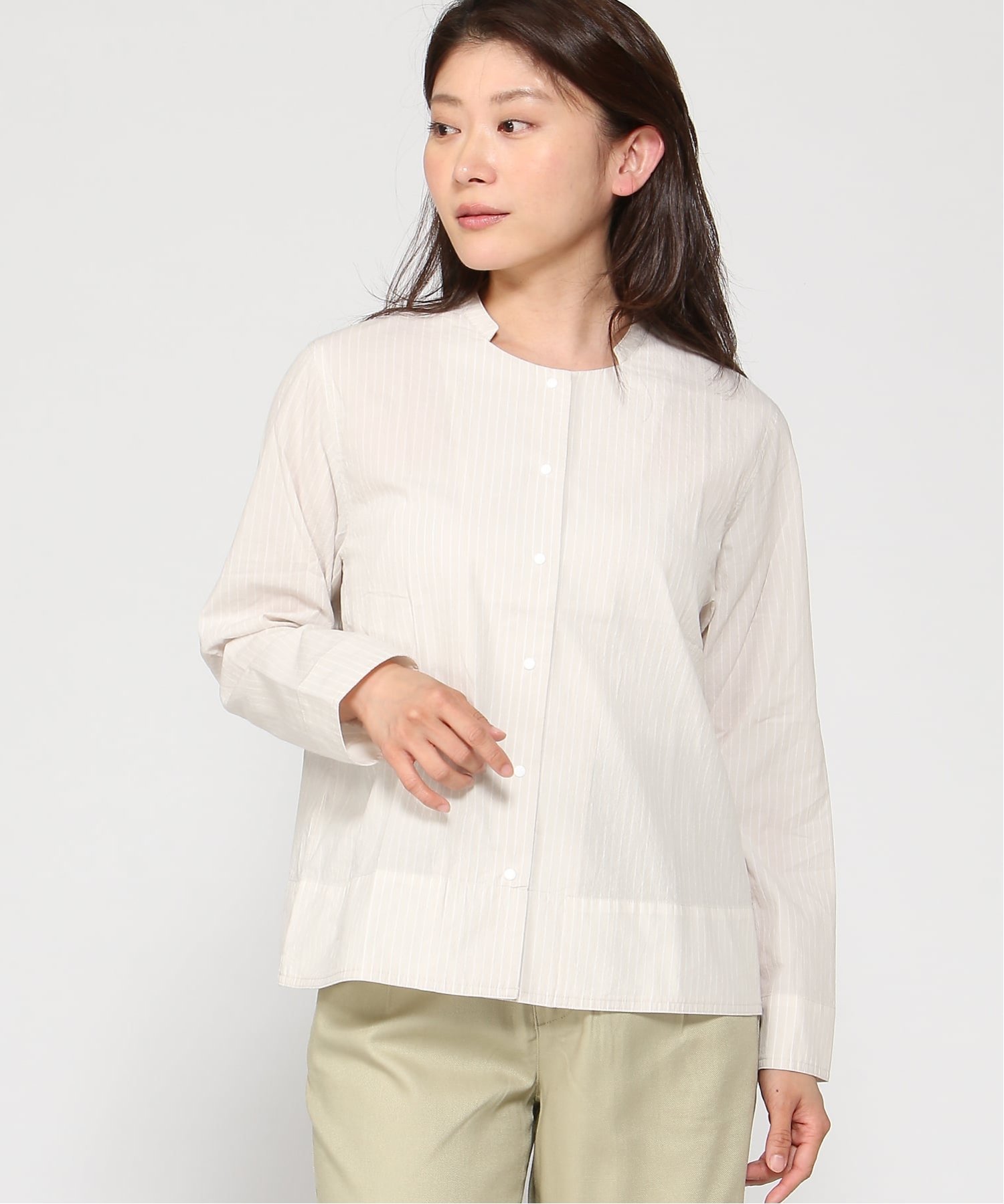【SALE／50%OFF】CROCODILE (W)ストライプ柄 シャツ ジャケット クロコダイル ジャケット・アウター その他のジャケット・アウター ベージュ グレー【送料無料】