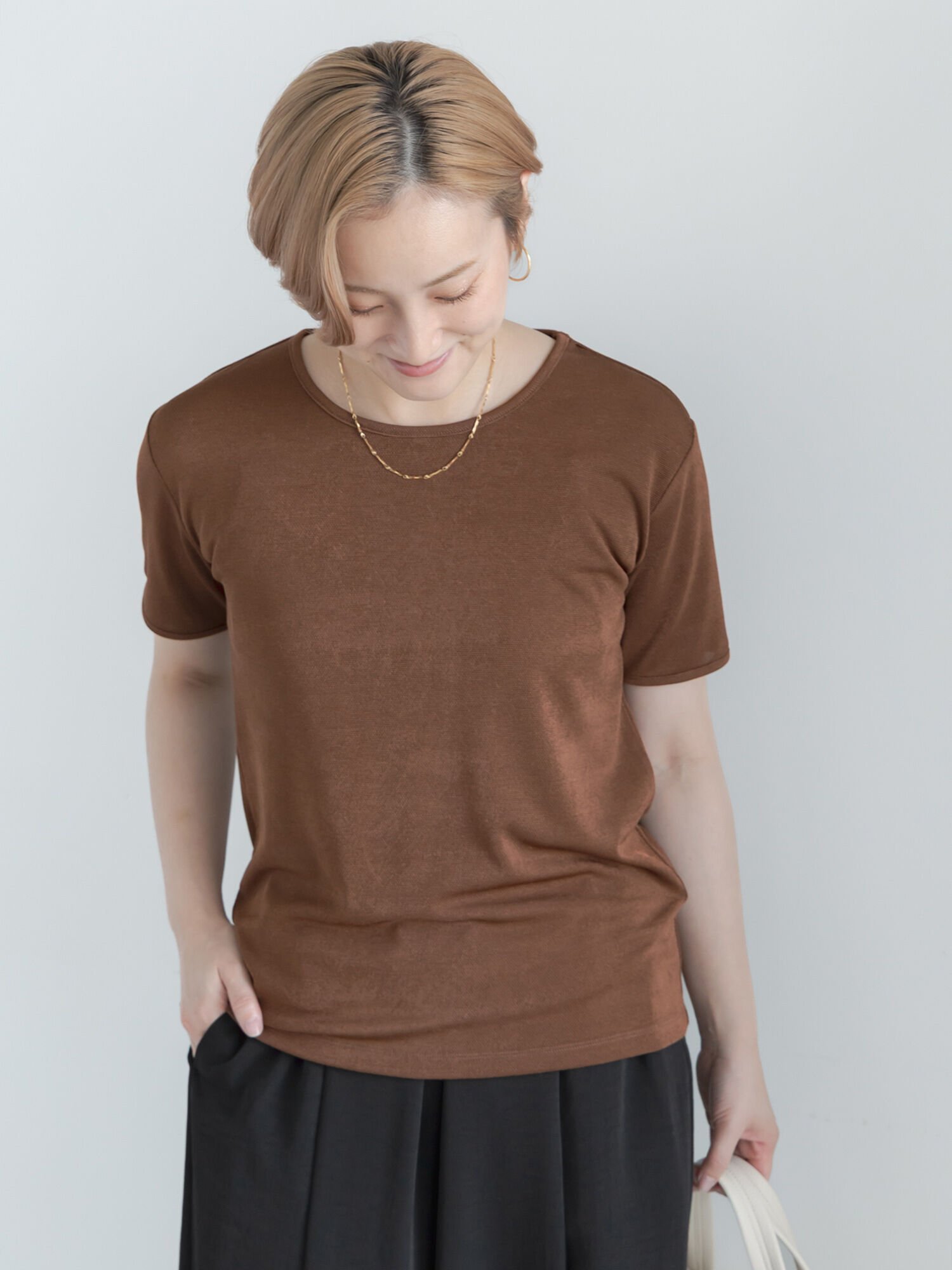 Te chichi シャイニーカノコリンガーTシャツ テチチ トップス カットソー・Tシャツ ブラウン グレー ブラック