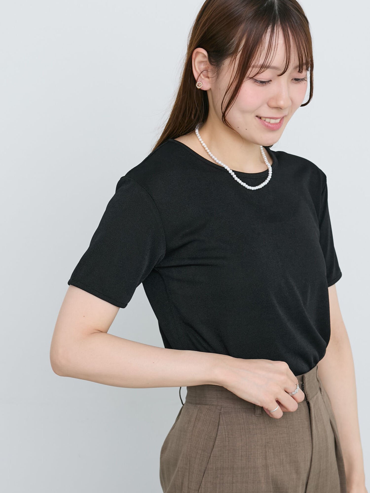 Te chichi シャイニーカノコリンガーTシャツ テチチ トップス カットソー・Tシャツ ブラウン グレー ブラック