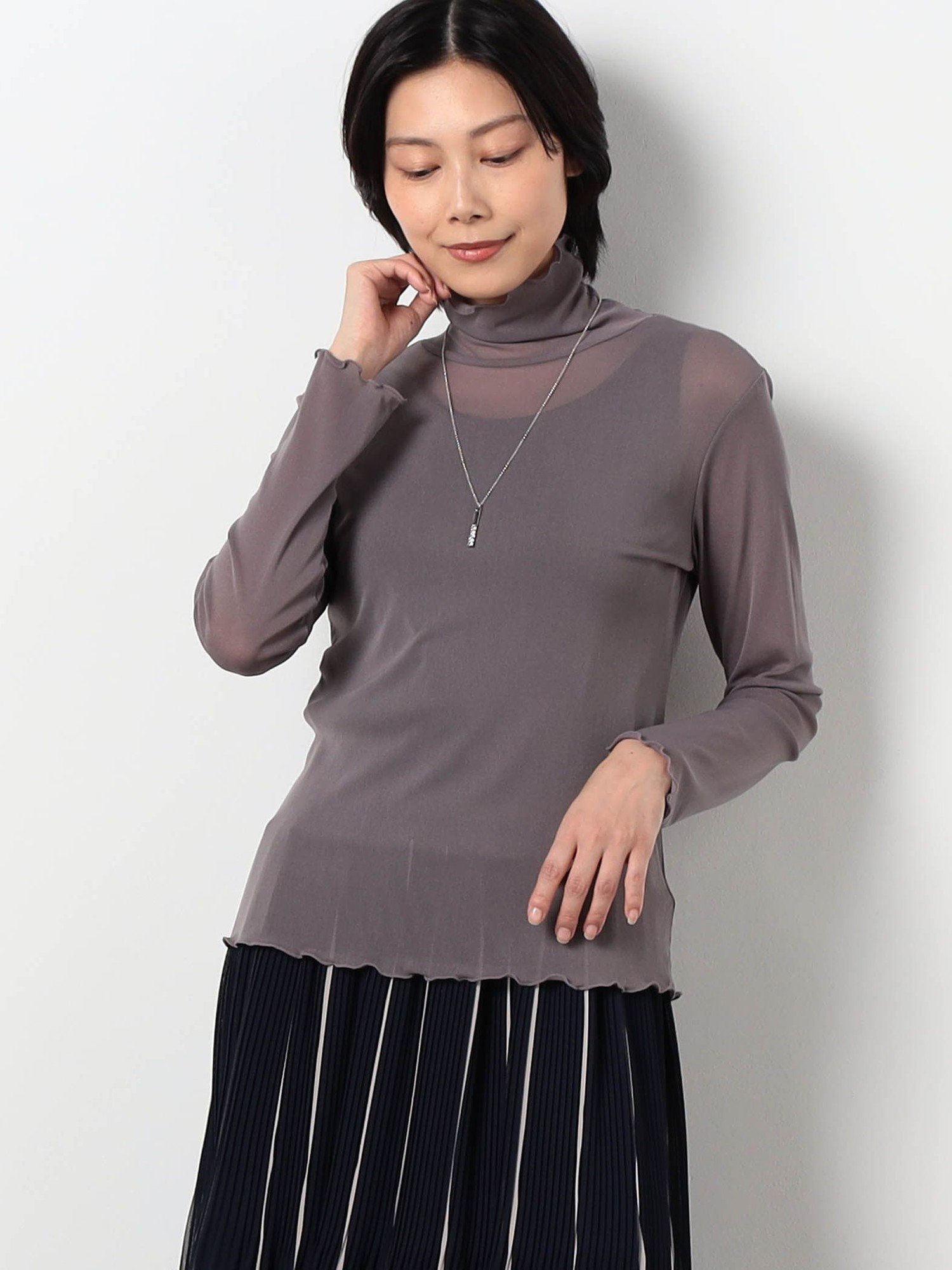 NICOLE white 【WALDO】シアーメッシュタートルカットソー ニコル クラブ トップス カットソー・Tシャツ ブラック グレー ホワイト