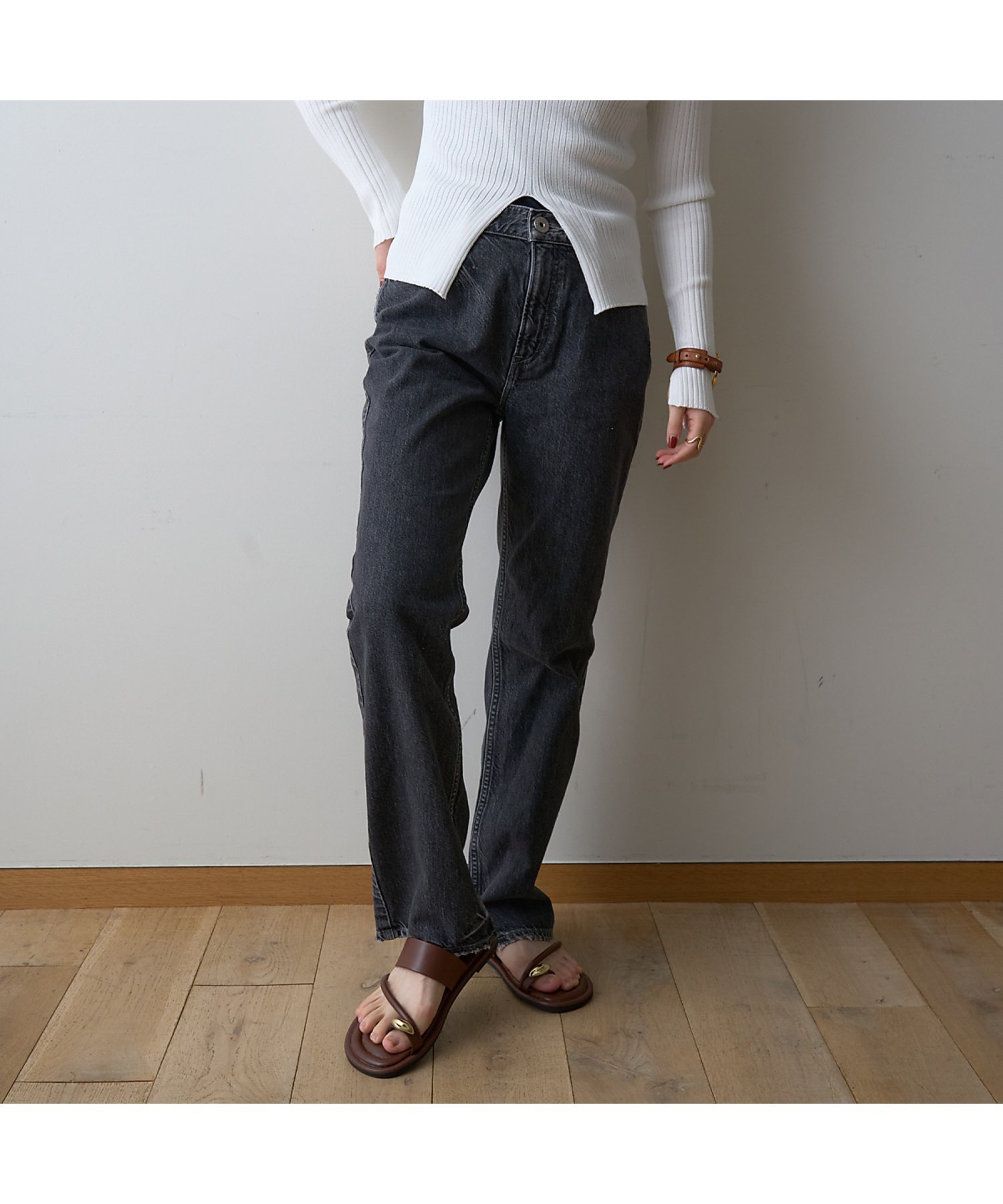 Rouge vif la cle 【upper hights/アッパーハイツ】THE ELISA ビットテーパード ルージュ・ヴィフ ラクレ パンツ ジーンズ・デニムパンツ ブラック